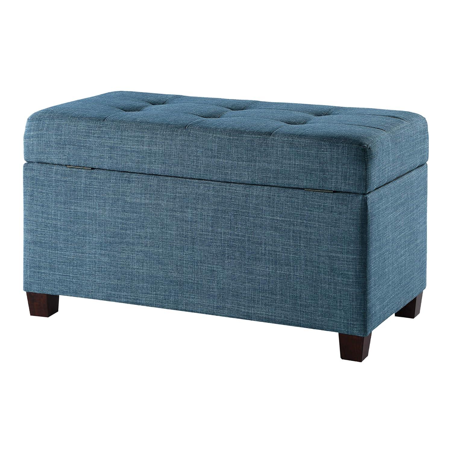 Blue Tufted Fabric Storage Ottoman with Plywood Frame
