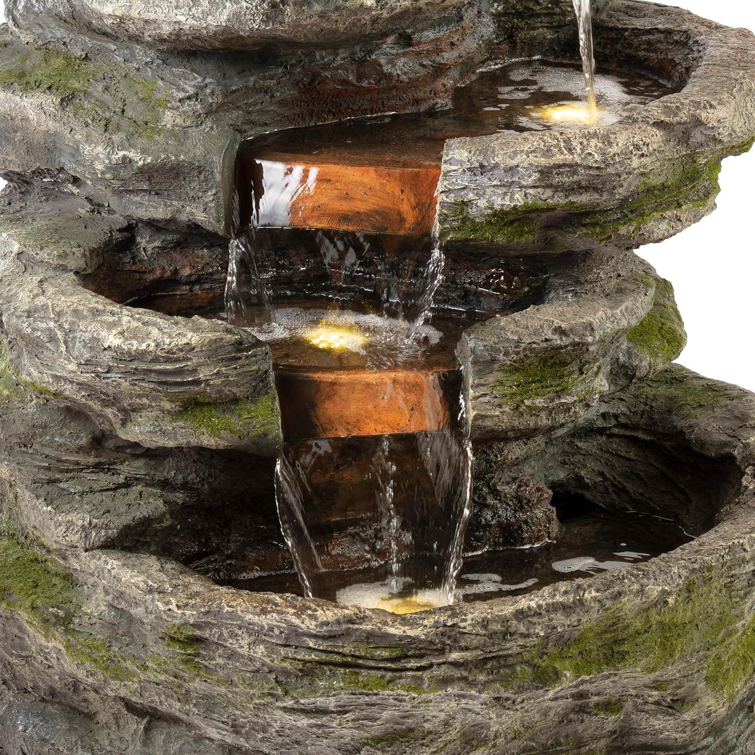 Alpine Corporation 8-Tier Rainforest Rock Water Fountain with LED Lights