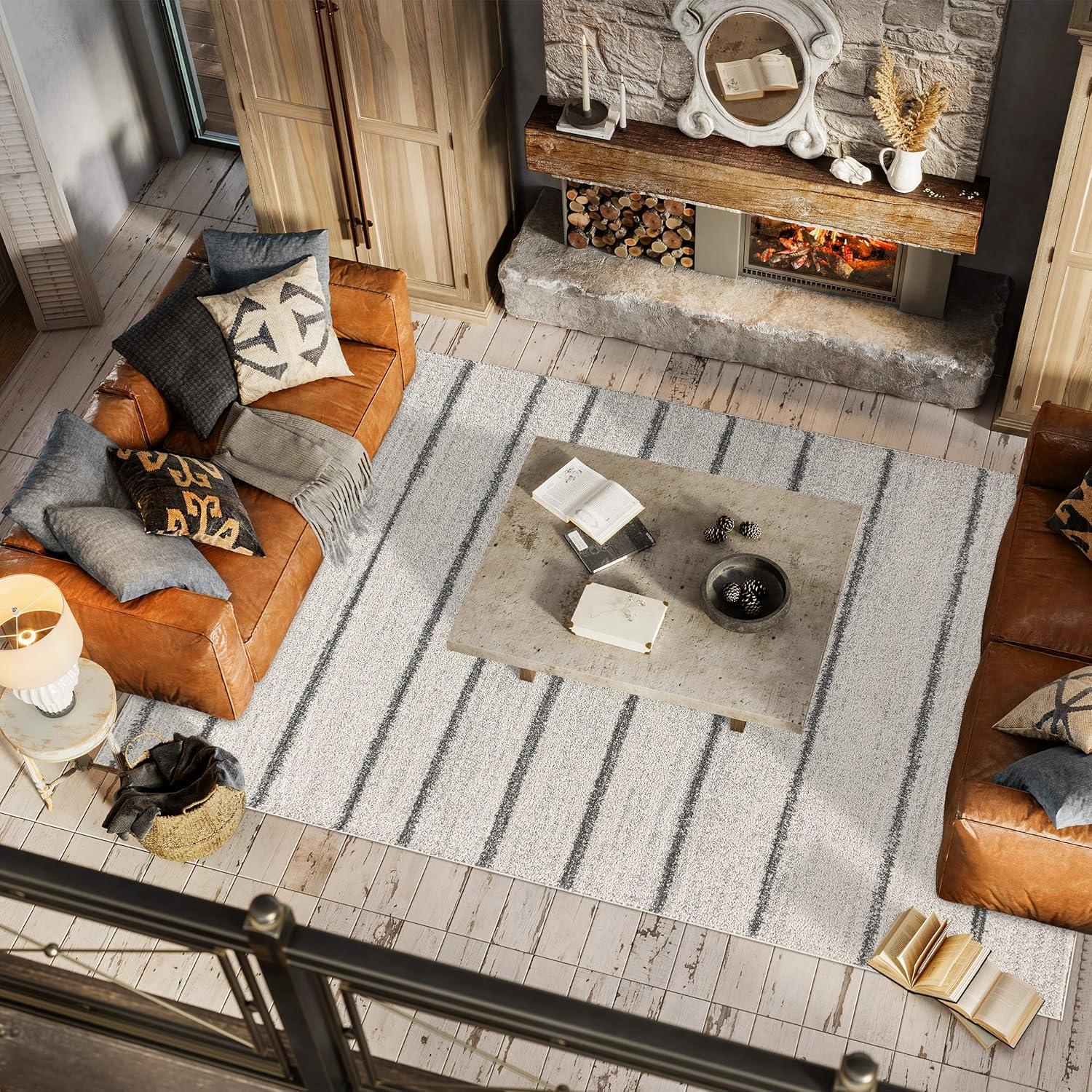 8'x10' Williamsburg Minimalist Stripe Area Rug, Cream/Gray - JONATHAN Y