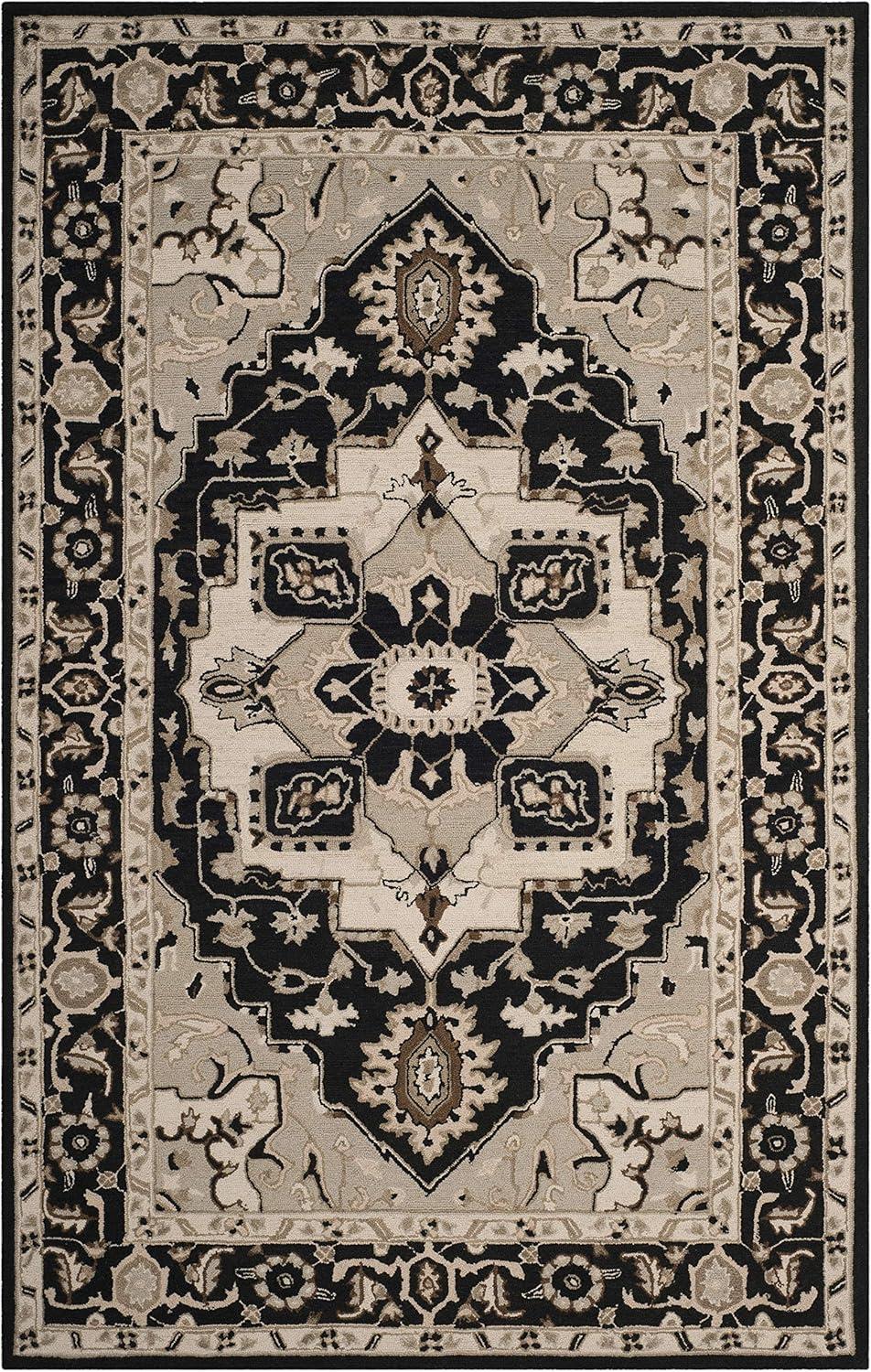 SAFAVIEH Chelsea Flowers Floral Wool Area Rug, Black/Natural, 5'3" x 8'3"