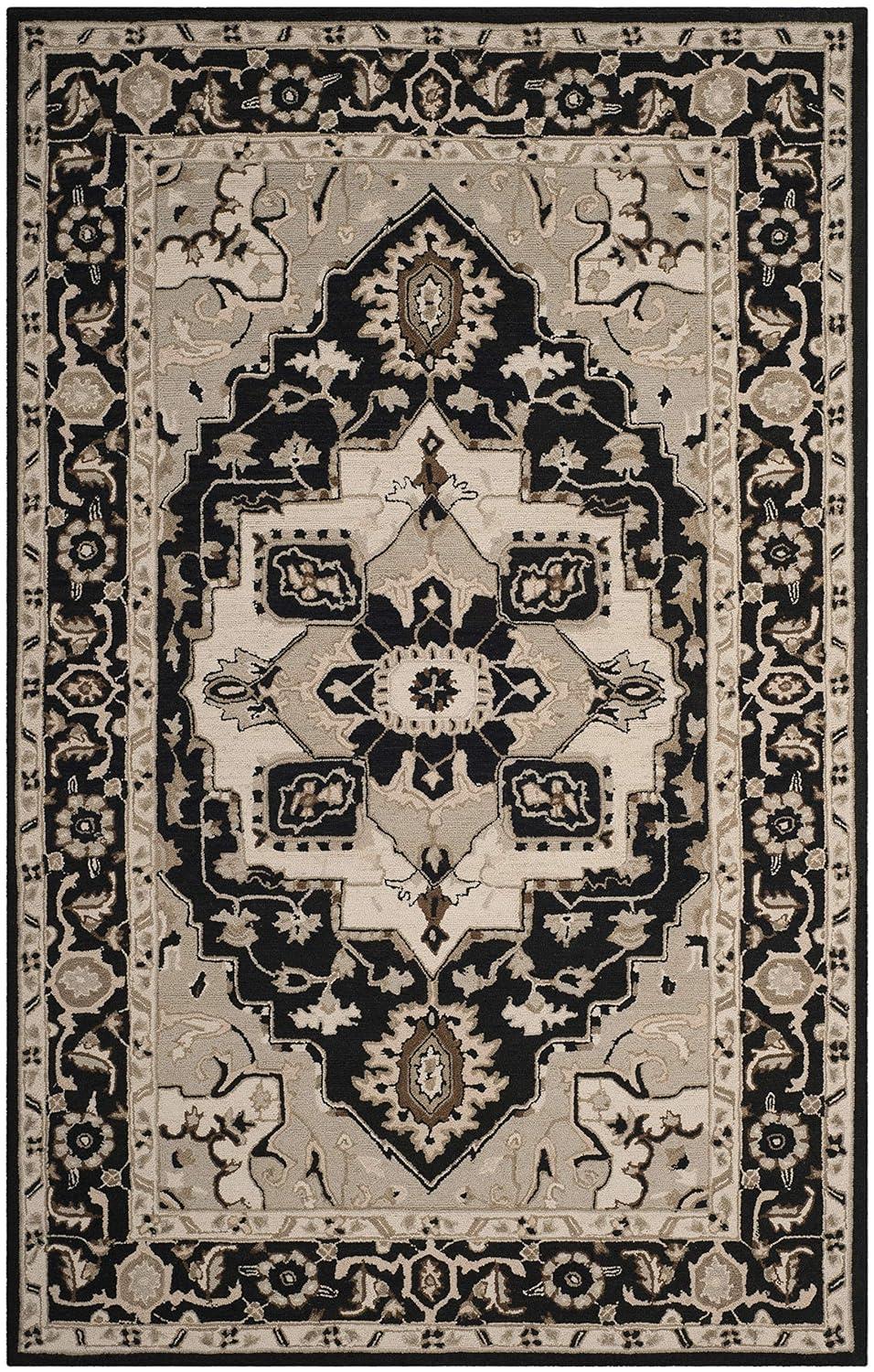 SAFAVIEH Chelsea Flowers Floral Wool Area Rug, Black/Natural, 5'3" x 8'3"