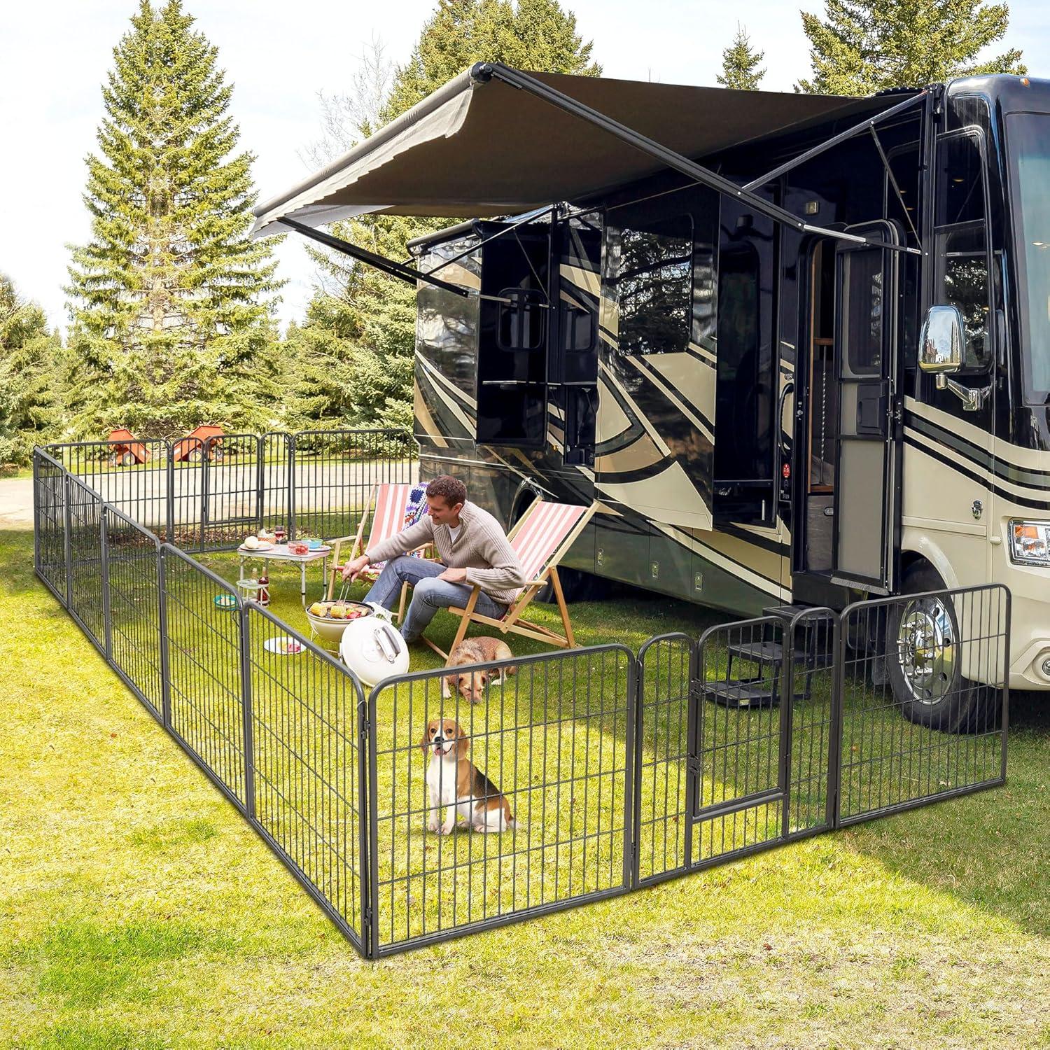 FDW Dog Playpen Pet Dog Fence 32" Height 16 Panels Metal Dog Pen Outdoor Exercise Pen with Doors for Large/Medium /Small Dogs Camping,Yard