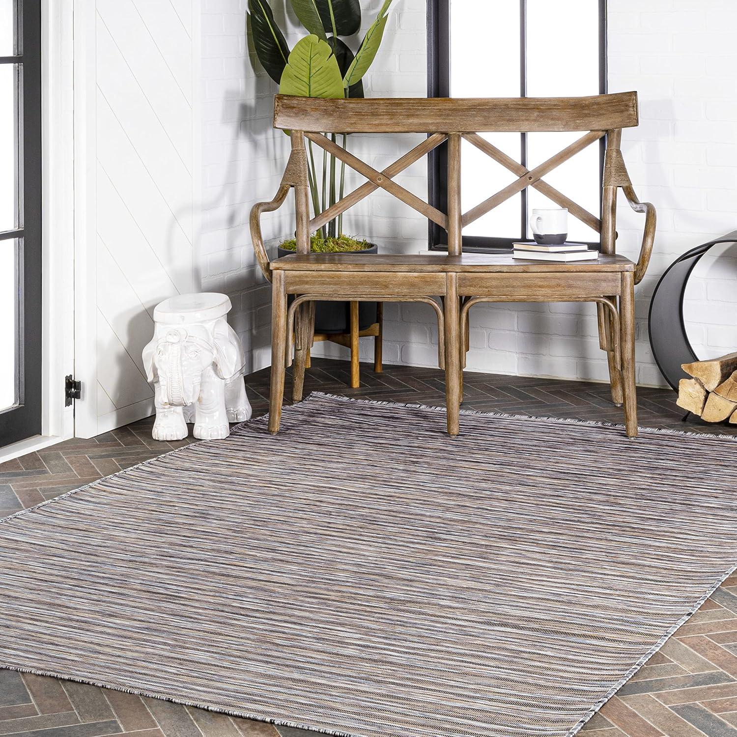 Reversible Dark Gray/Blue Striped Synthetic Area Rug 9' x 12'