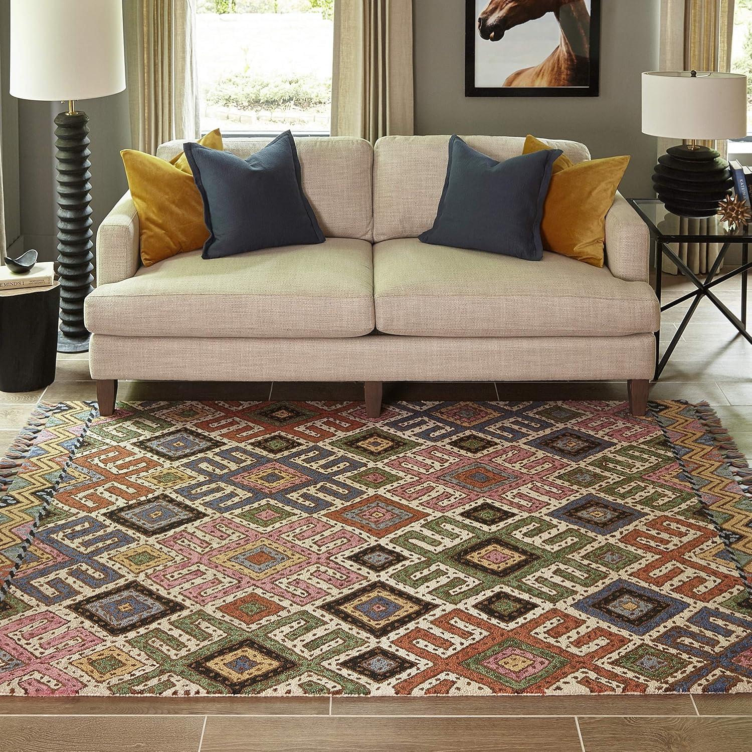 Multicolor Geometric Tufted Wool 6' x 9' Area Rug