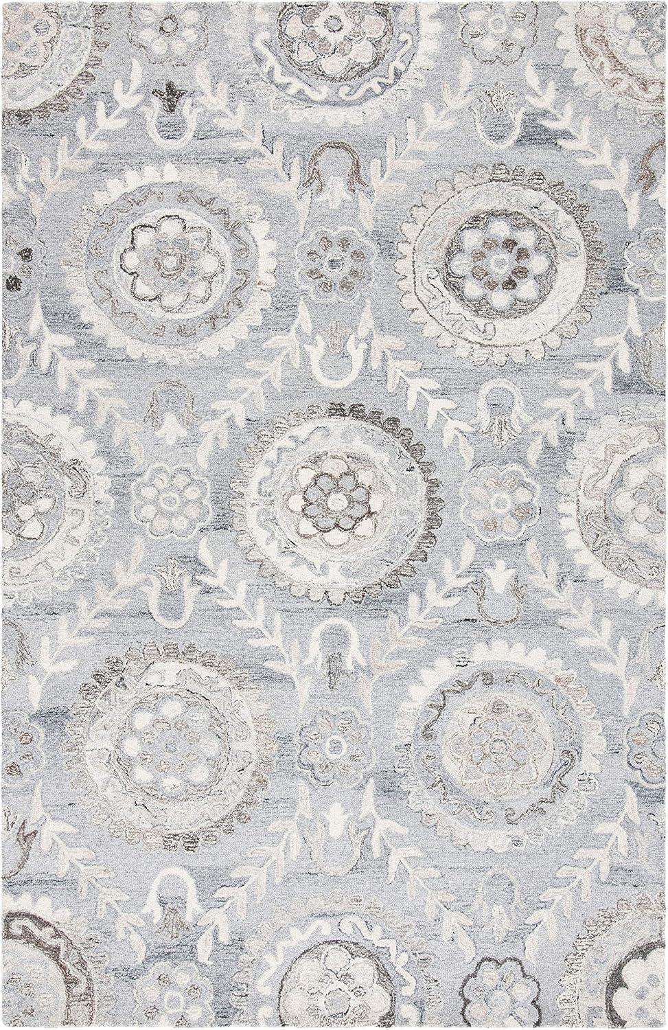 Handmade Gray Floral Tufted Wool Area Rug 8' x 10'