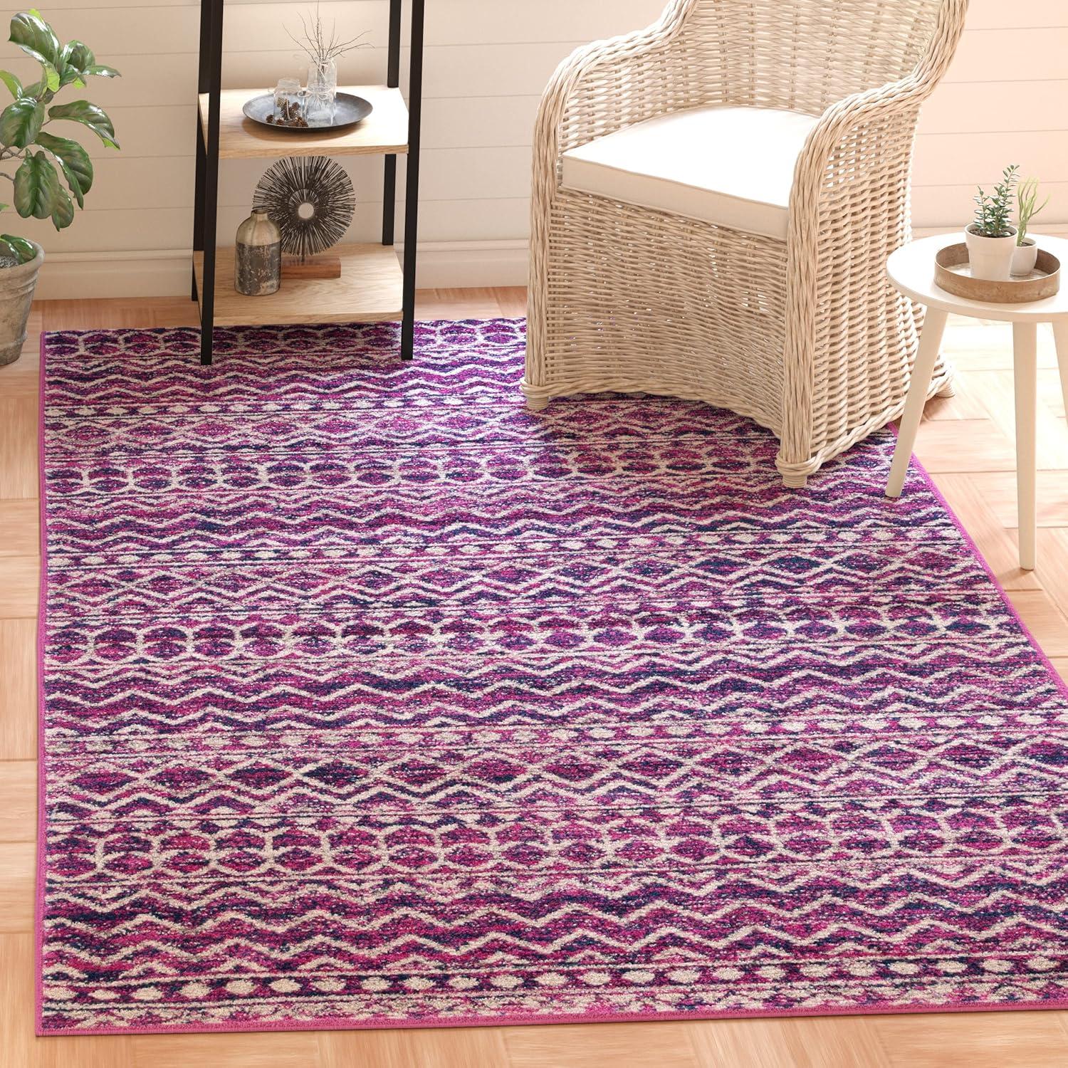 Fuchsia and Navy Geometric Striped 3' x 5' Area Rug