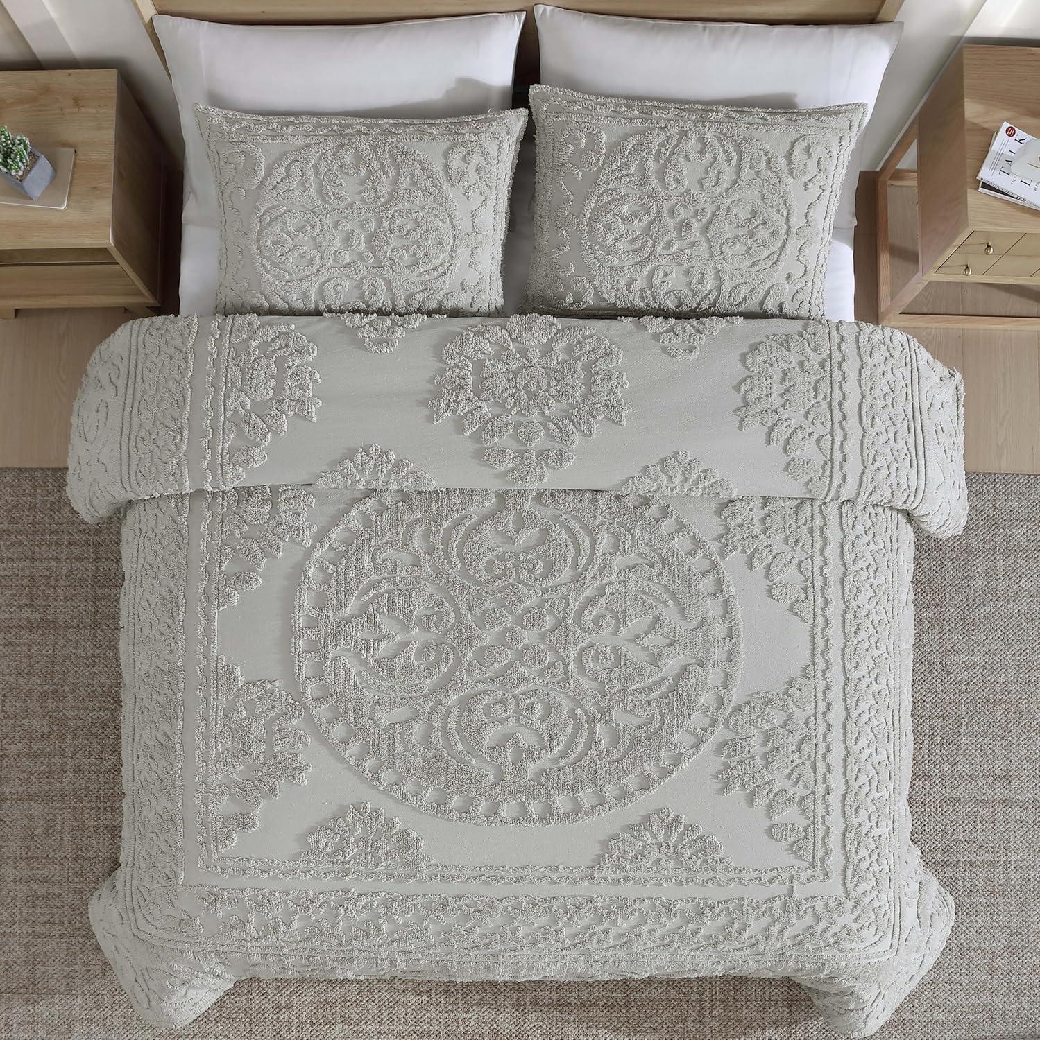 Gray King Microfiber Chenille Comforter Set with Medallion Design