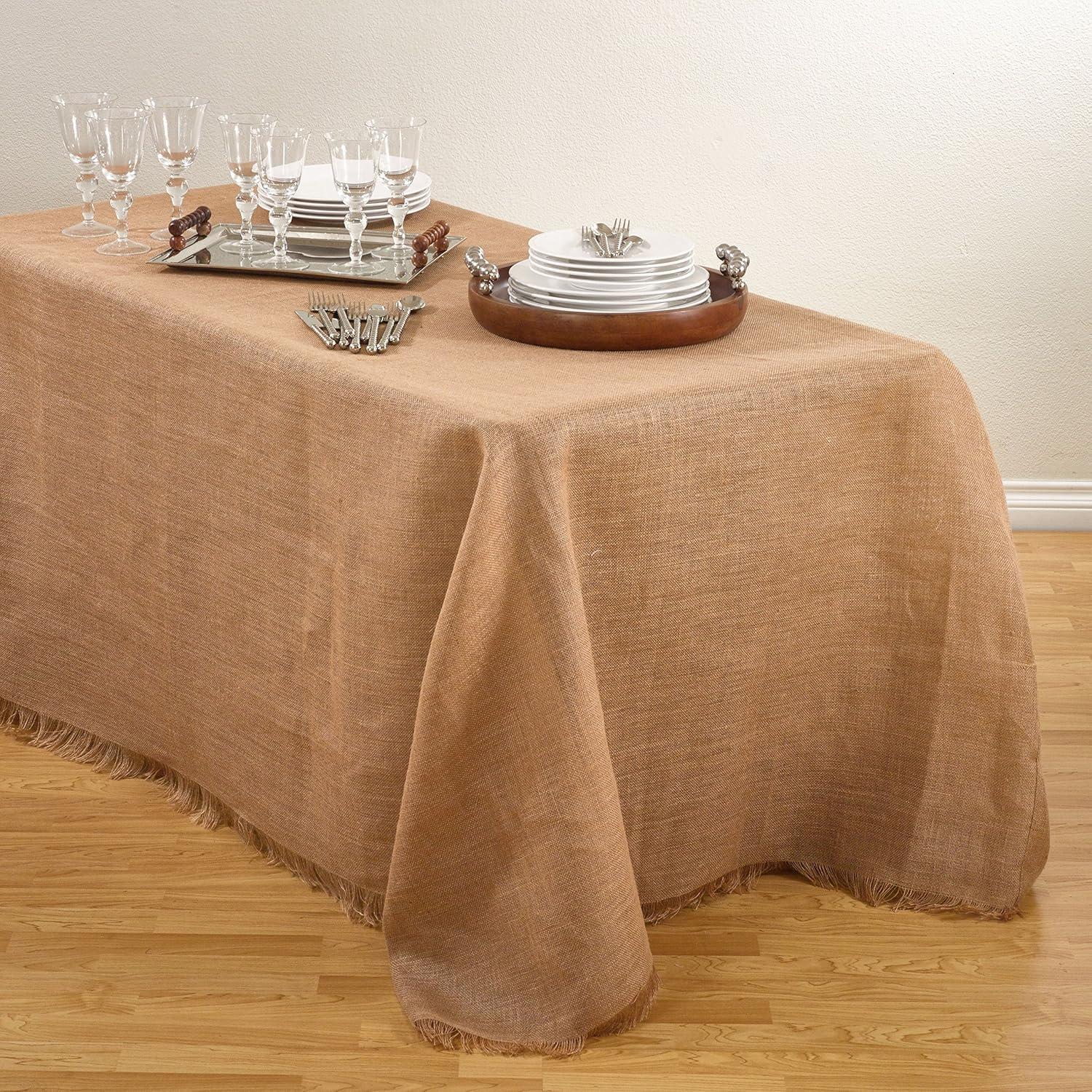 Burlap Tablecloth Natural (90"x120"): Saro Lifestyle, Jute Material, Plain Weave, Spot Clean, Rectangular Shape