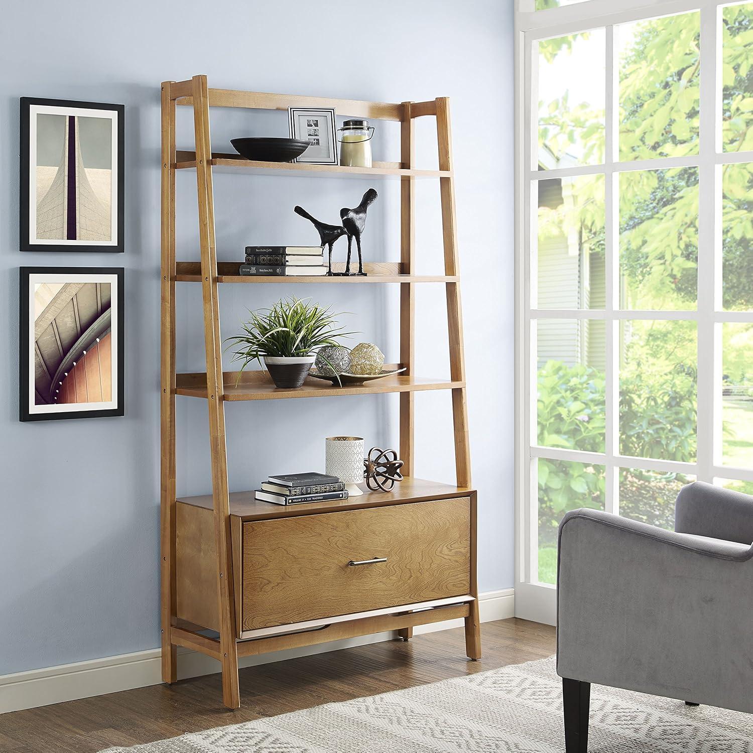 Acorn Wood Ladder Bookcase with Full Extension Drawer