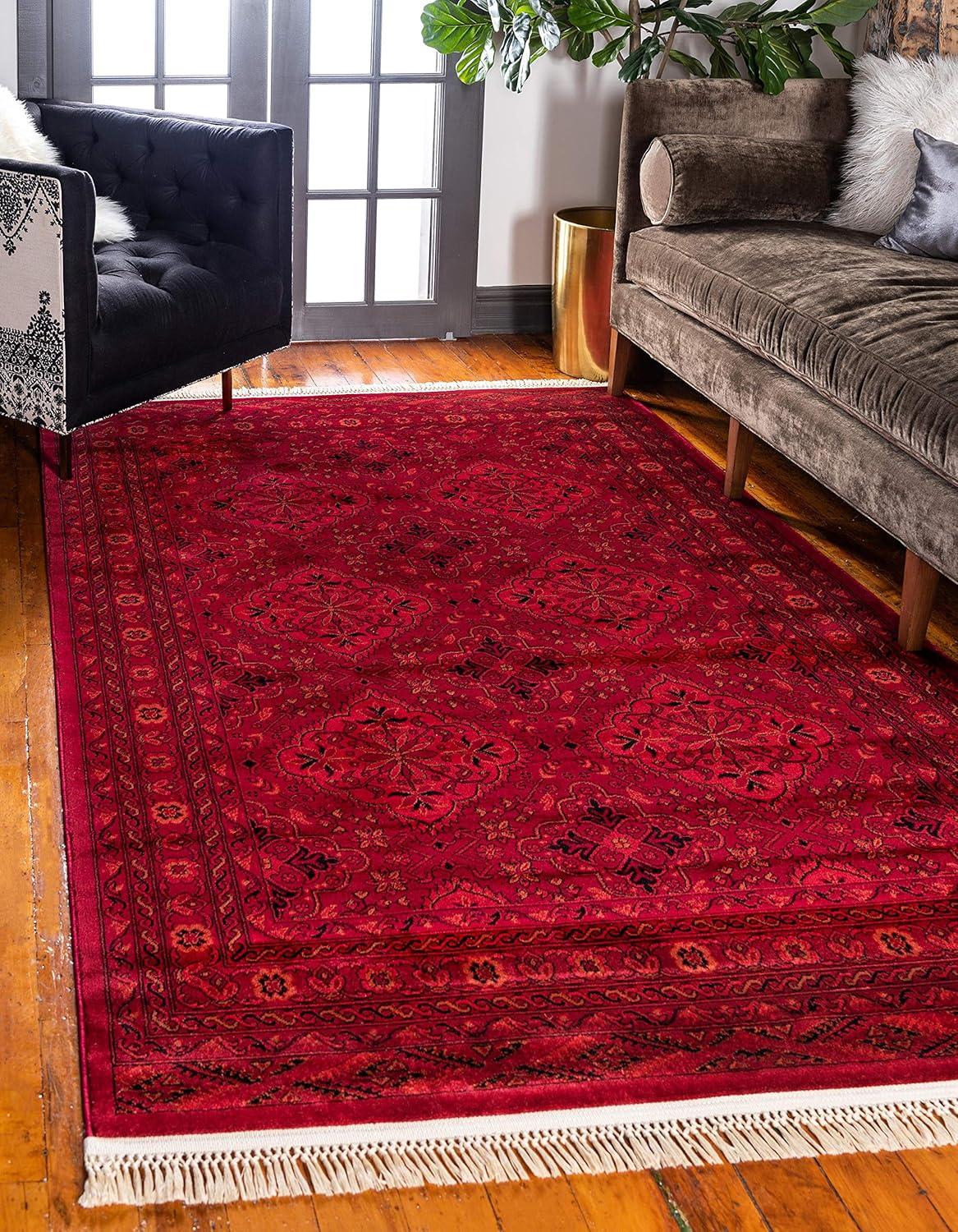 Red Rectangular 9' x 12' Synthetic Stain-Resistant Area Rug