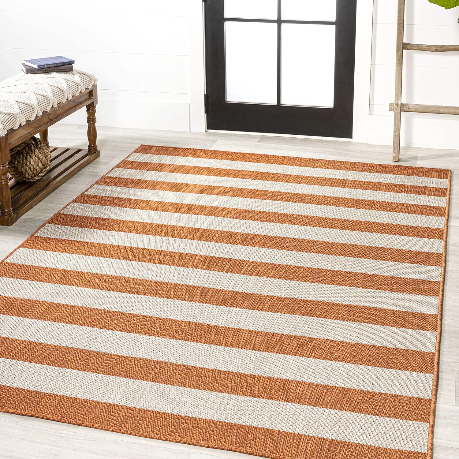 5' x 8' Negril Two-Tone Wide Stripe Indoor/Outdoor Area Rug, Orange/Beige - JONATHAN Y