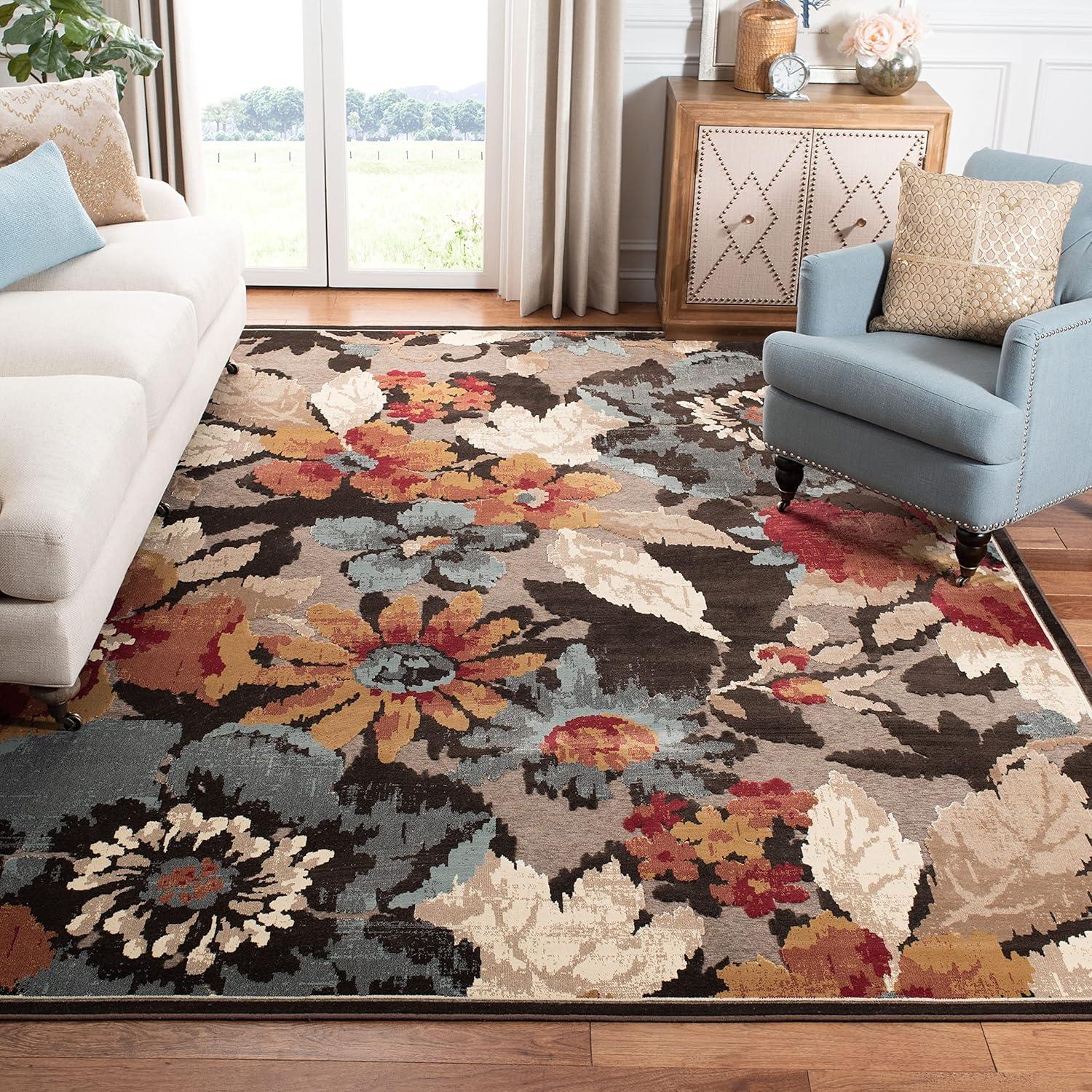 SAFAVIEH Paradise Collection Area Rug - 8' x 11'2", Red & Multi, Floral Viscose Design, Ideal for High Traffic Areas in Living Room, Bedroom (PAR148-220)