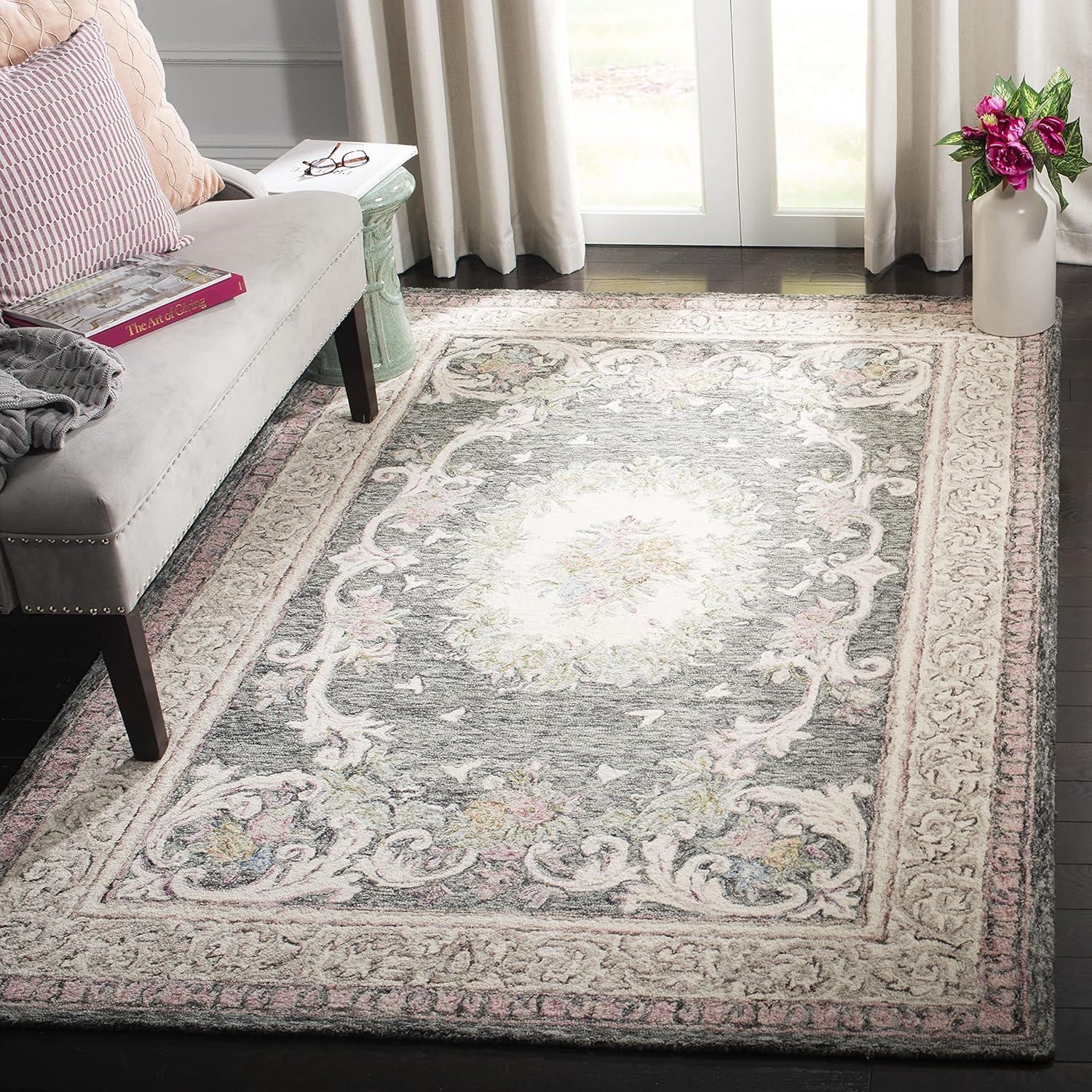 Aubusson AUB105 Hand Tufted Area Rug - Ivory/Charcoal - 6'x6' - Safavieh.