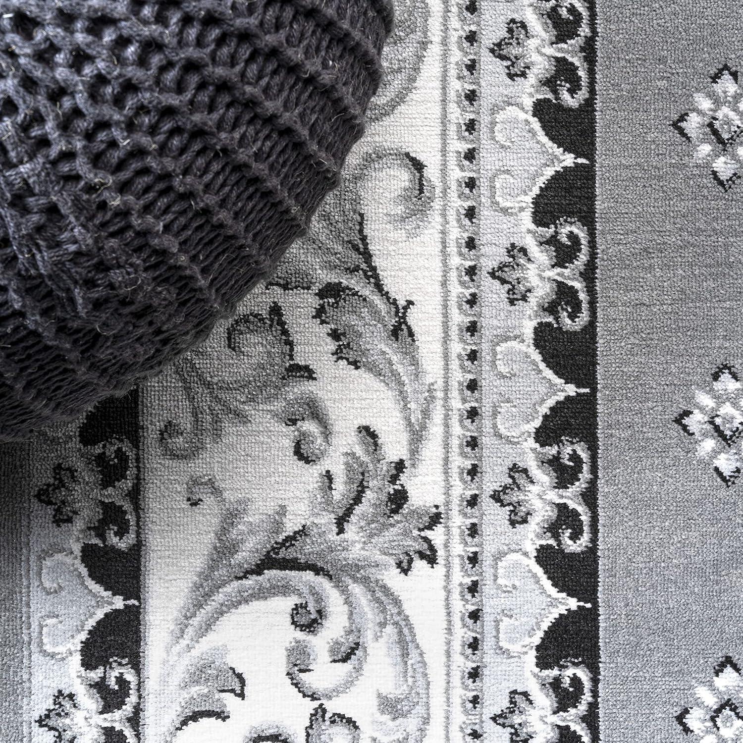 3'x 5' Acanthus French Border Area Rug, Gray/Cream - JONATHAN Y