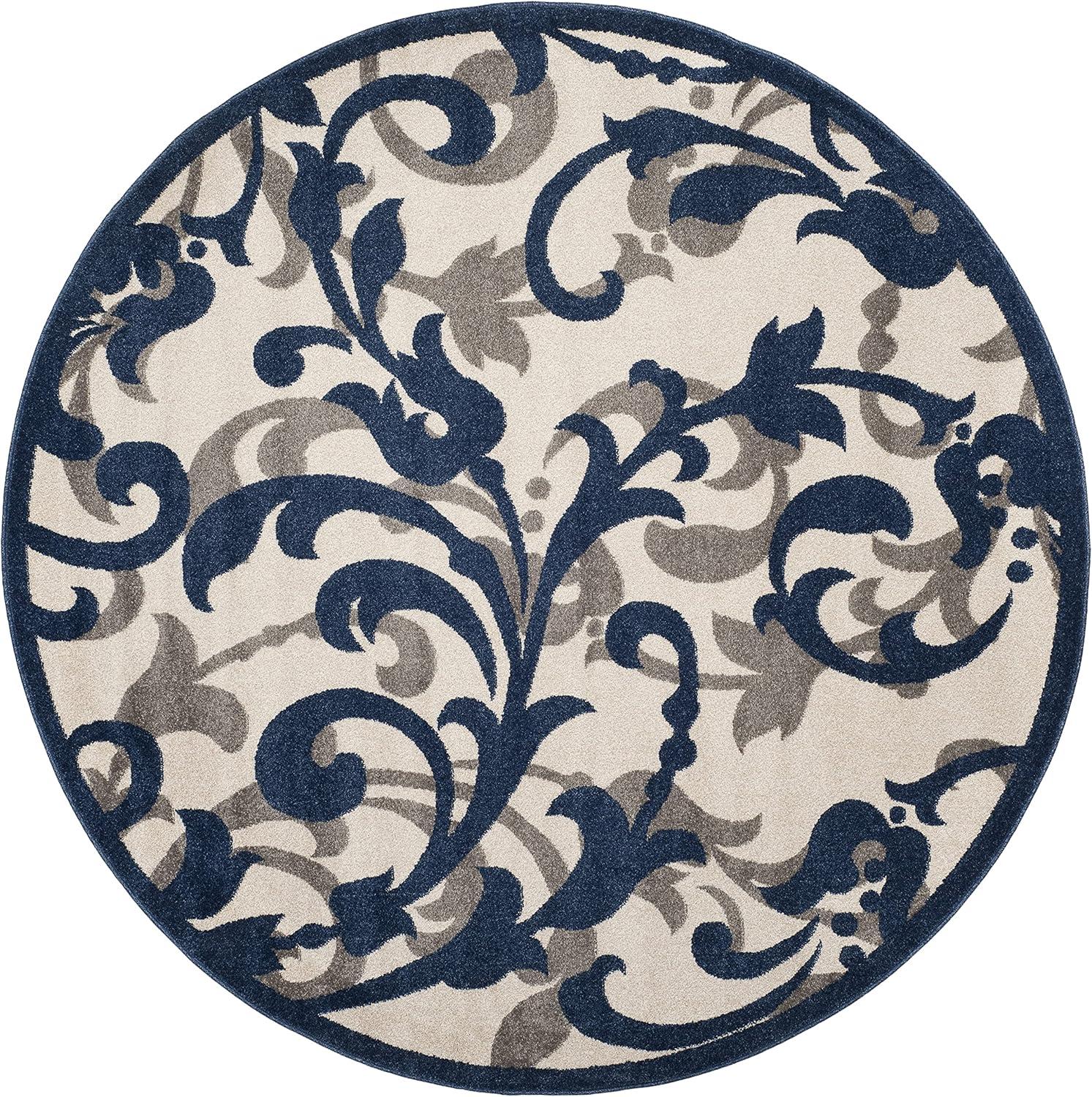 SAFAVIEH Amherst Collection Area Rug - 7' Round, Ivory & Light Grey, Floral Scroll Design, Non-Shedding & Easy Care, Ideal for High Traffic Areas in Living Room, Bedroom (AMT428E)