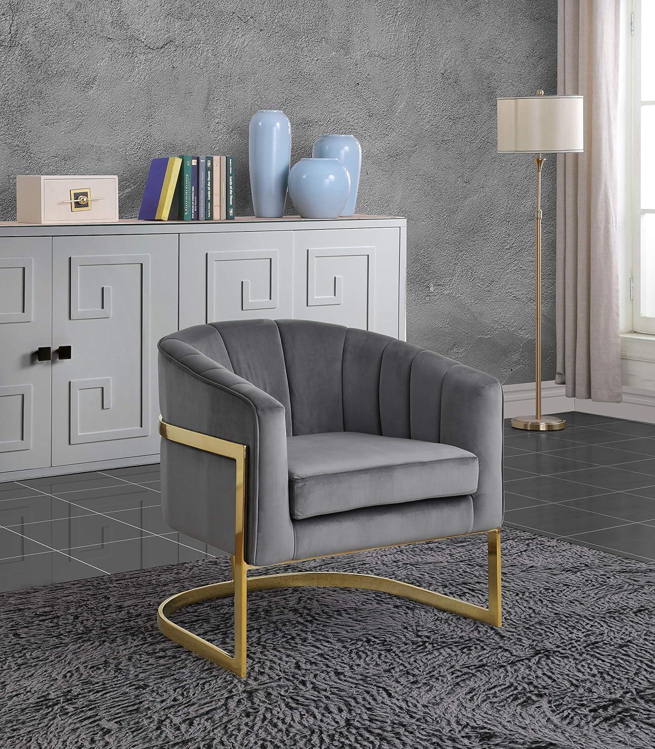 Carter Modern Grey Velvet Accent Chair with Gold Stainless Base