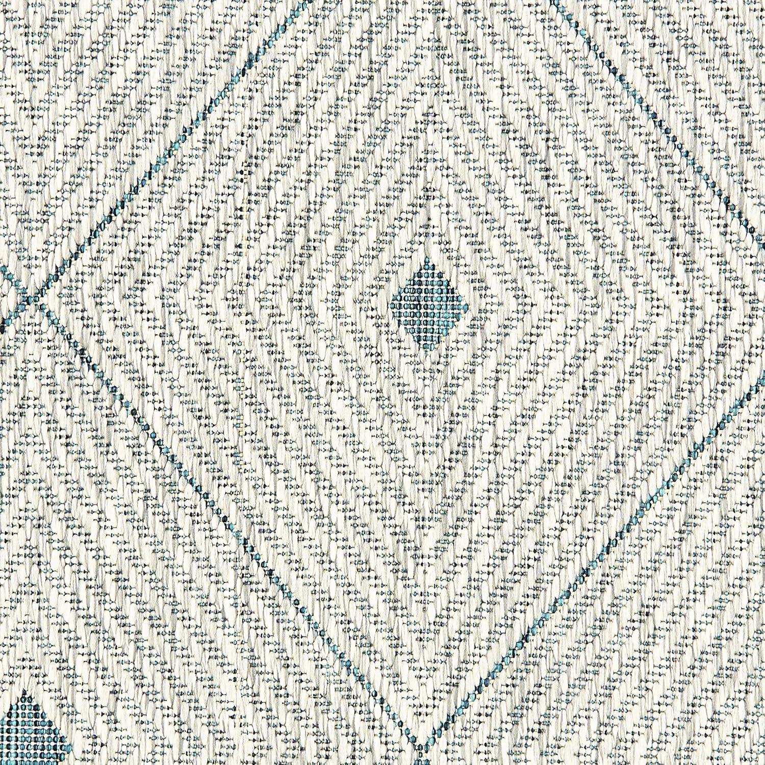 Serene Blue Geometric 5' x 8' Flat Woven Synthetic Area Rug