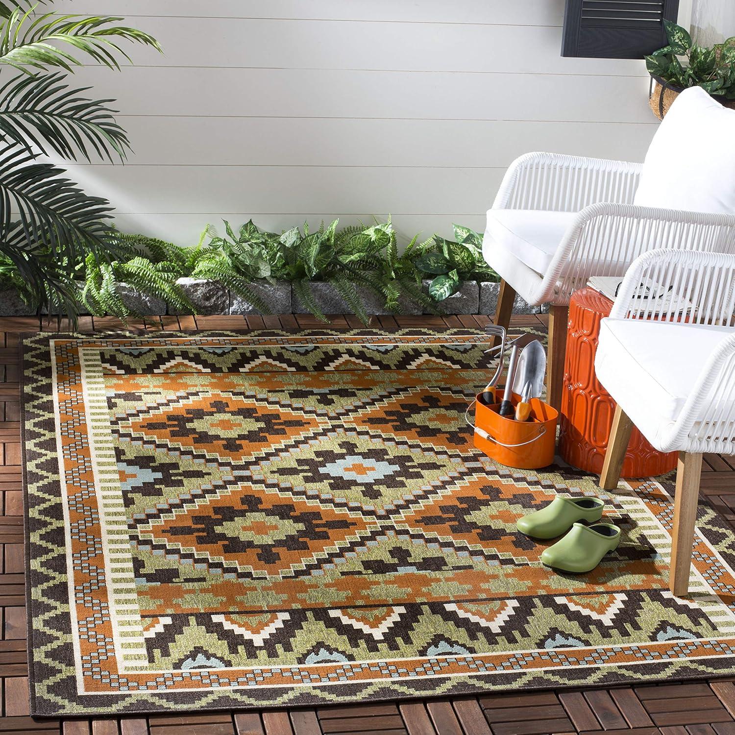 Veranda VER096 Power Loomed Indoor/Outdoor Area Rug - Green/Terracotta - 4'x5'7" - Safavieh