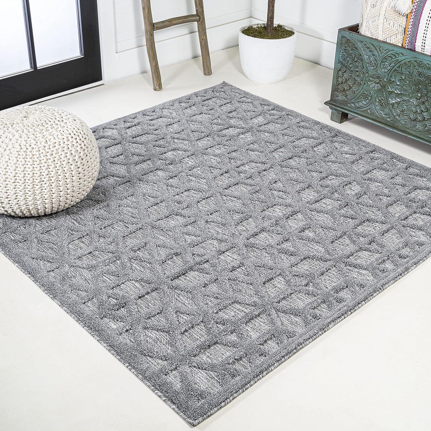 5' x 5' Talaia Neutral Geometric Indoor/Outdoor Area Rug, Dark Gray - JONATHAN Y