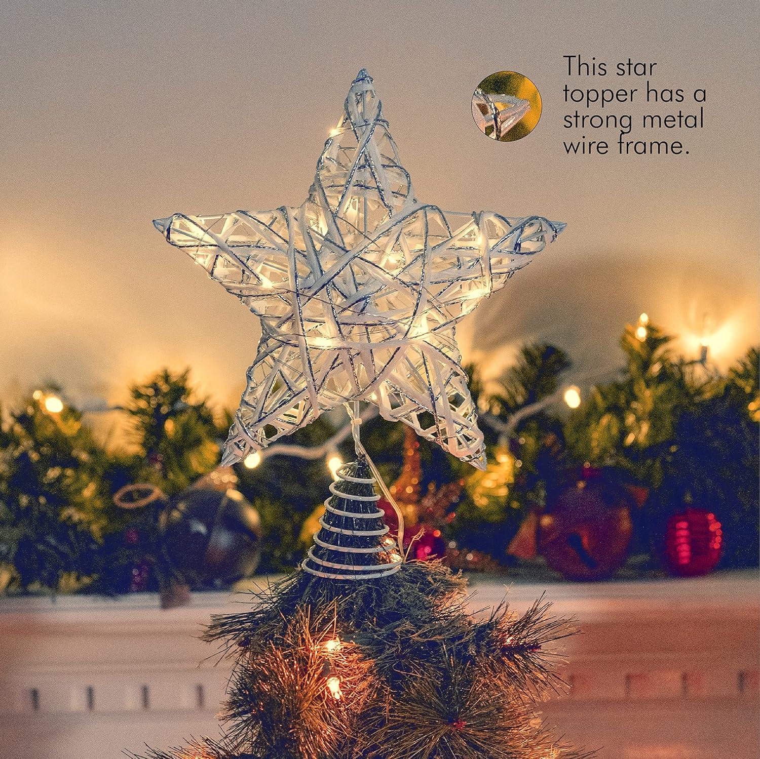 Ornativity Christmas Rattan Lit Tree Topper - White and Silver