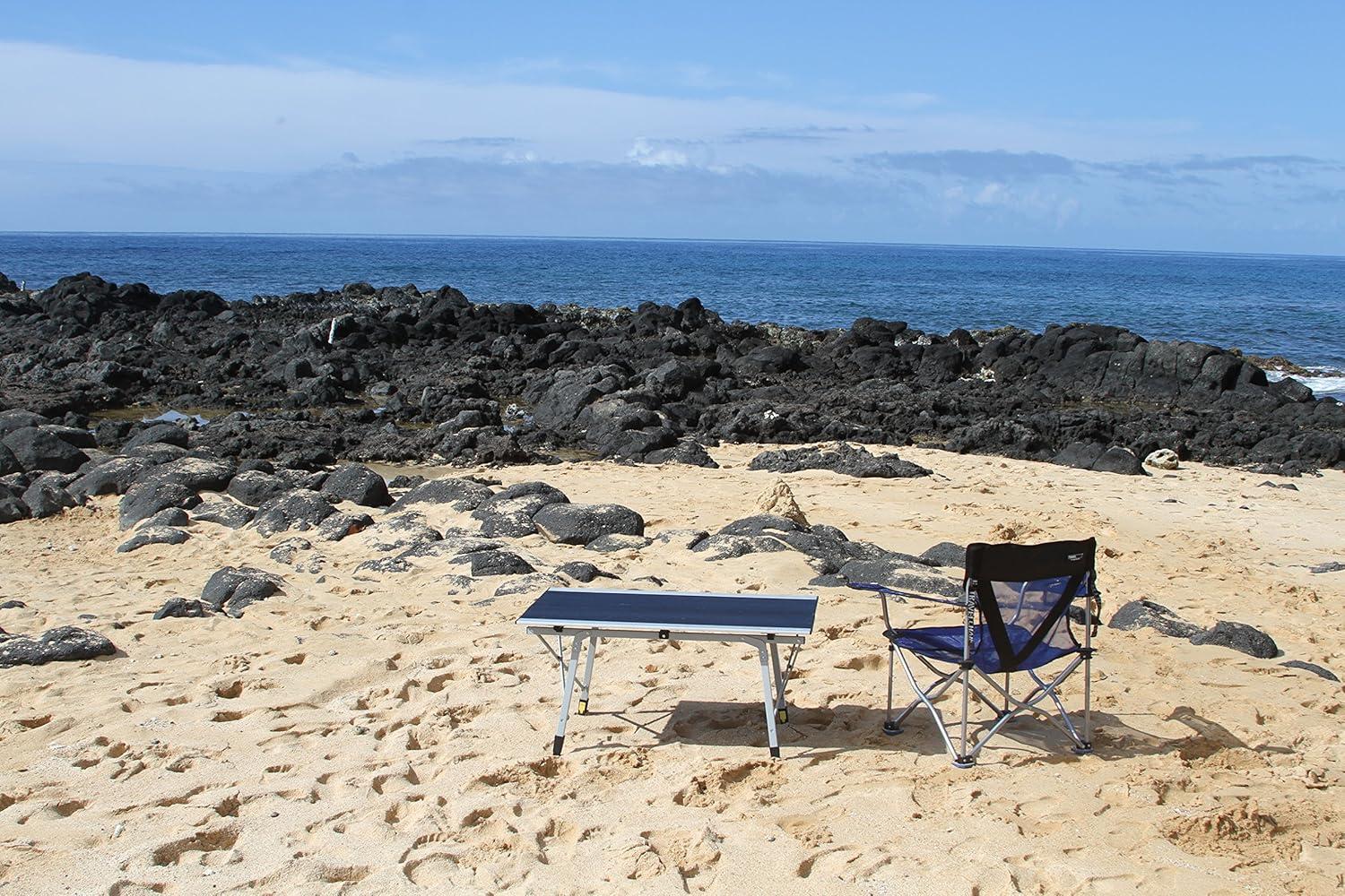 Adjustable Height Silver and Black Aluminum Camping Table