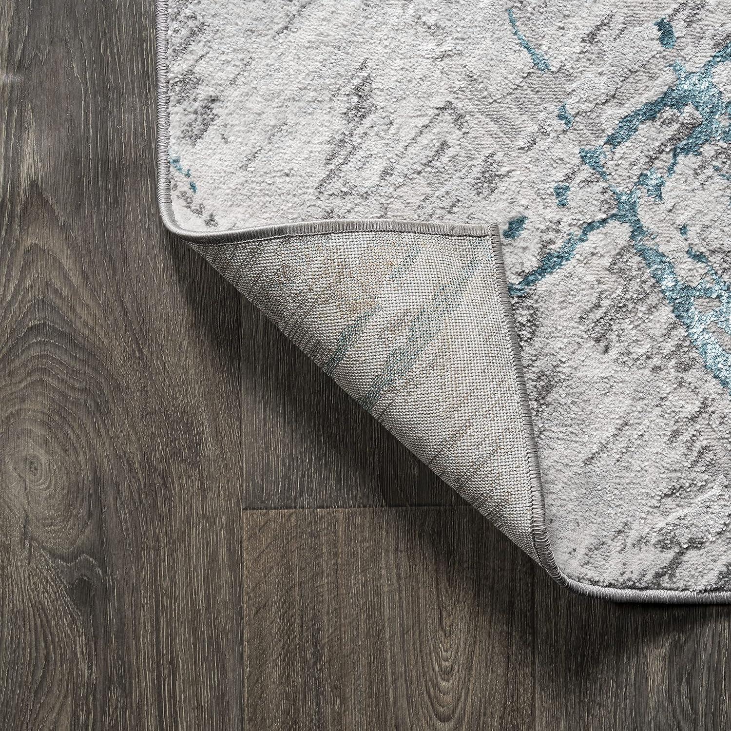 4'x6' Slant Modern Abstract Area Rug, Gray/Turquoise - JONATHAN Y