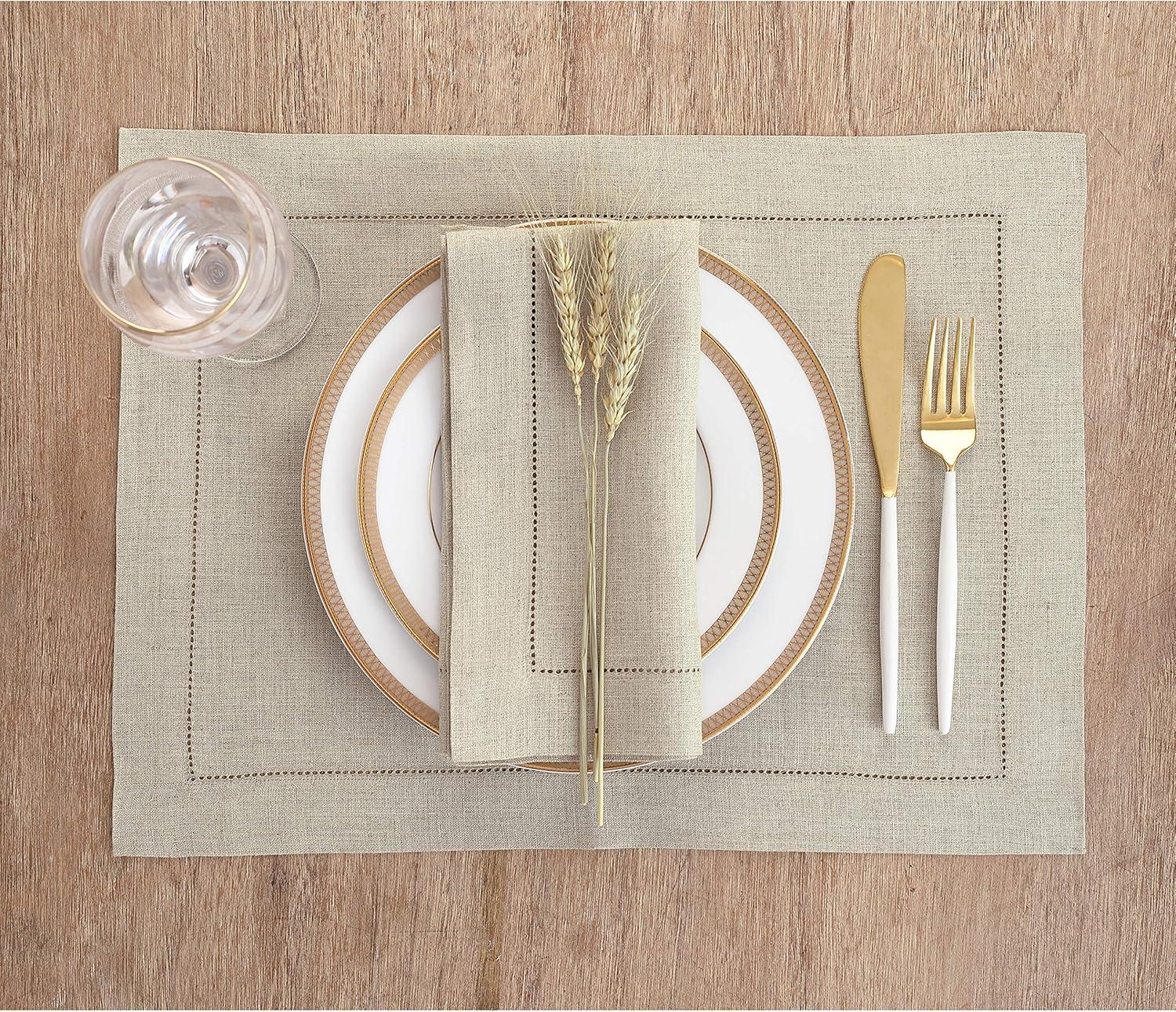 Solino Home 100% Pure Linen Hemstitch Placemats - Classic Hemstitch (Set of 4)