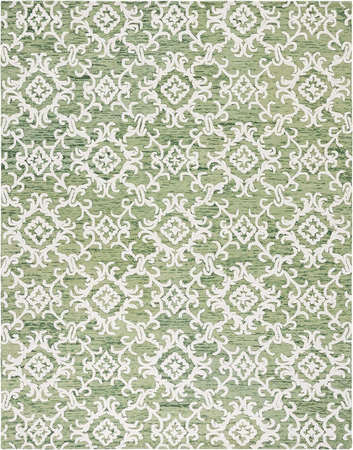 Ivory and Green Handmade Wool Tufted 8' x 10' Rug