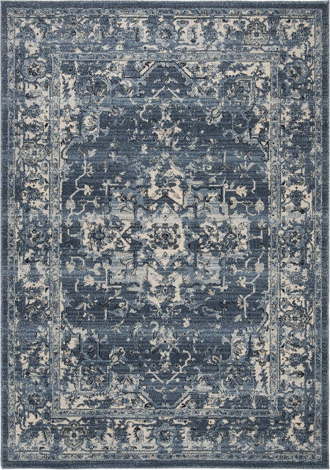 Charleston Navy and Cream 6' x 9' Synthetic Oriental Area Rug