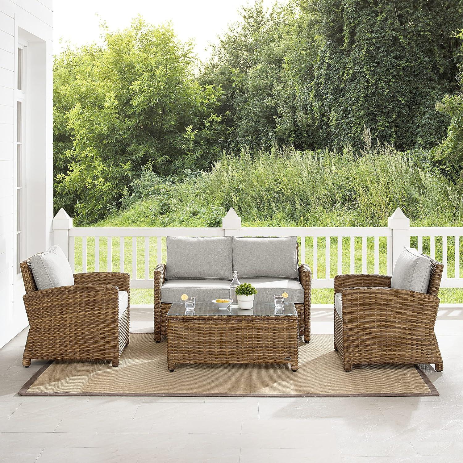 Bradenton Weathered Brown Outdoor Wicker 4pc Conversation Set