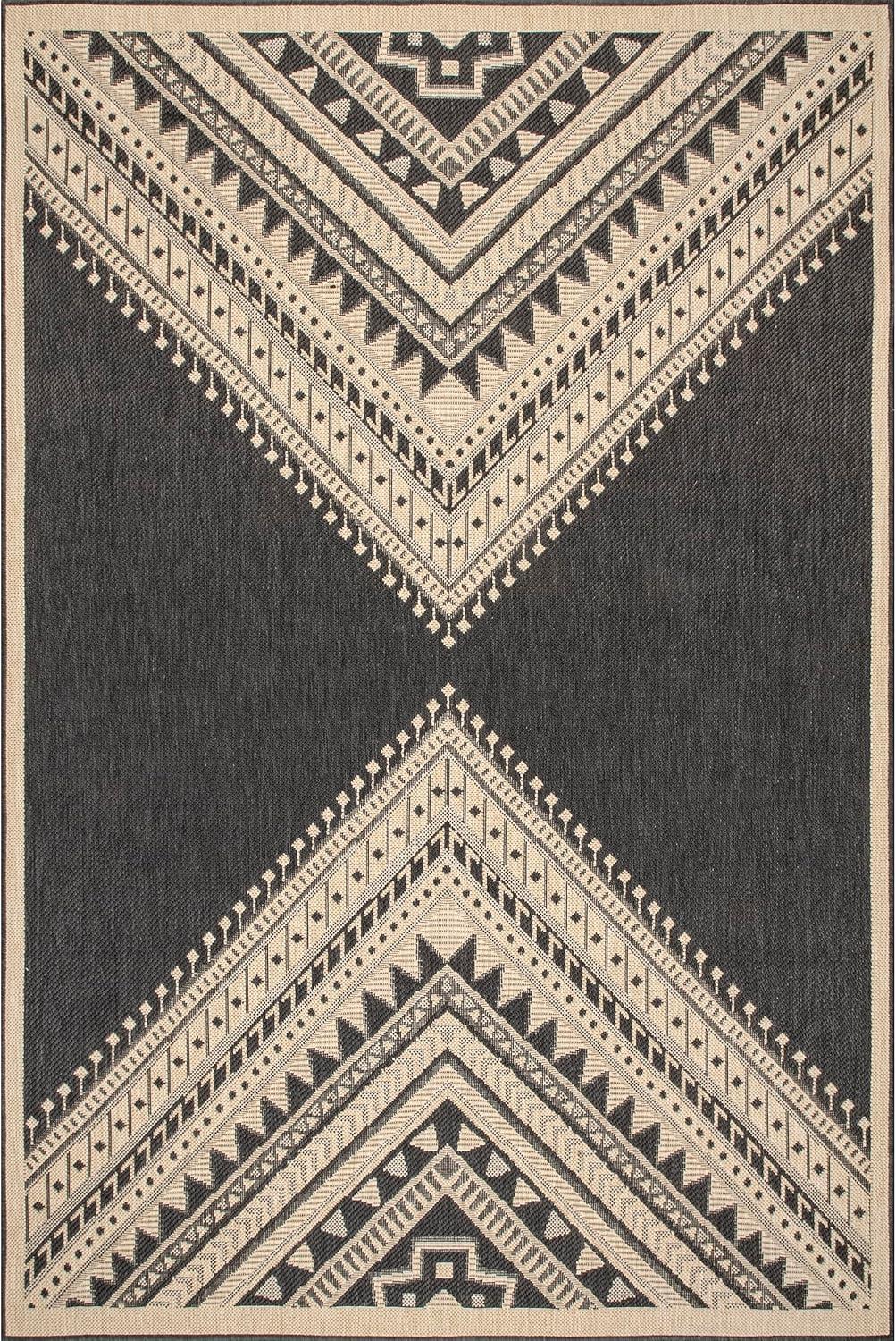 Nuloom Landry Geometric 4x6 Indoor/Outdoor Area Rug for Living Room Patio Deck Front Porch Kitchen, Charcoal/Ivory