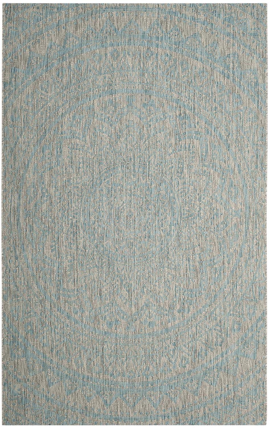 Courtyard CY8734 Power Loomed Indoor and Outdoor Area Rug - Light Grey/Aqua - 5'3"x7'7" - Safavieh