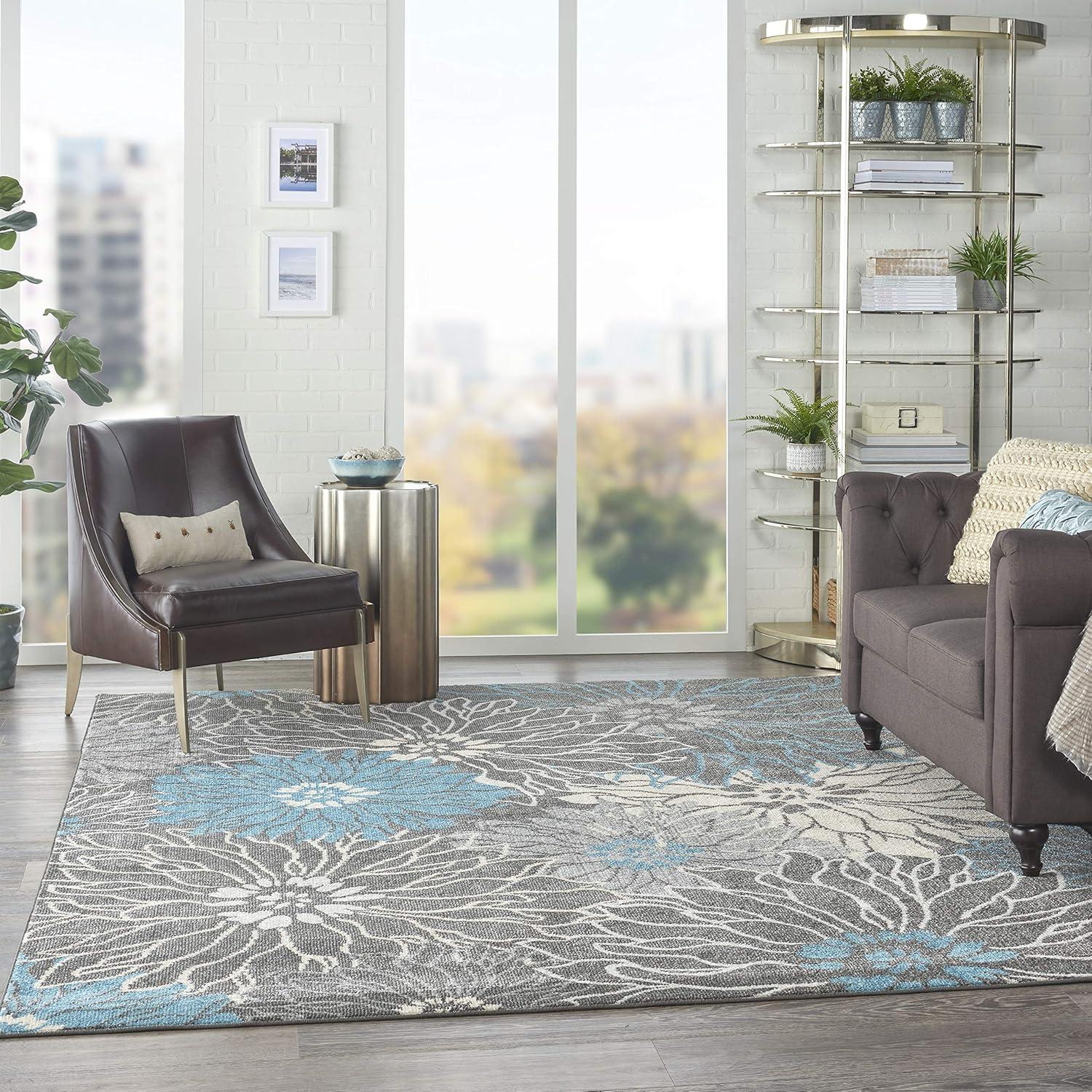 Nourison Passion Bohemian Transitional Floral Indoor Area Rug Charcoal/Blue 6'7" x 9'6"