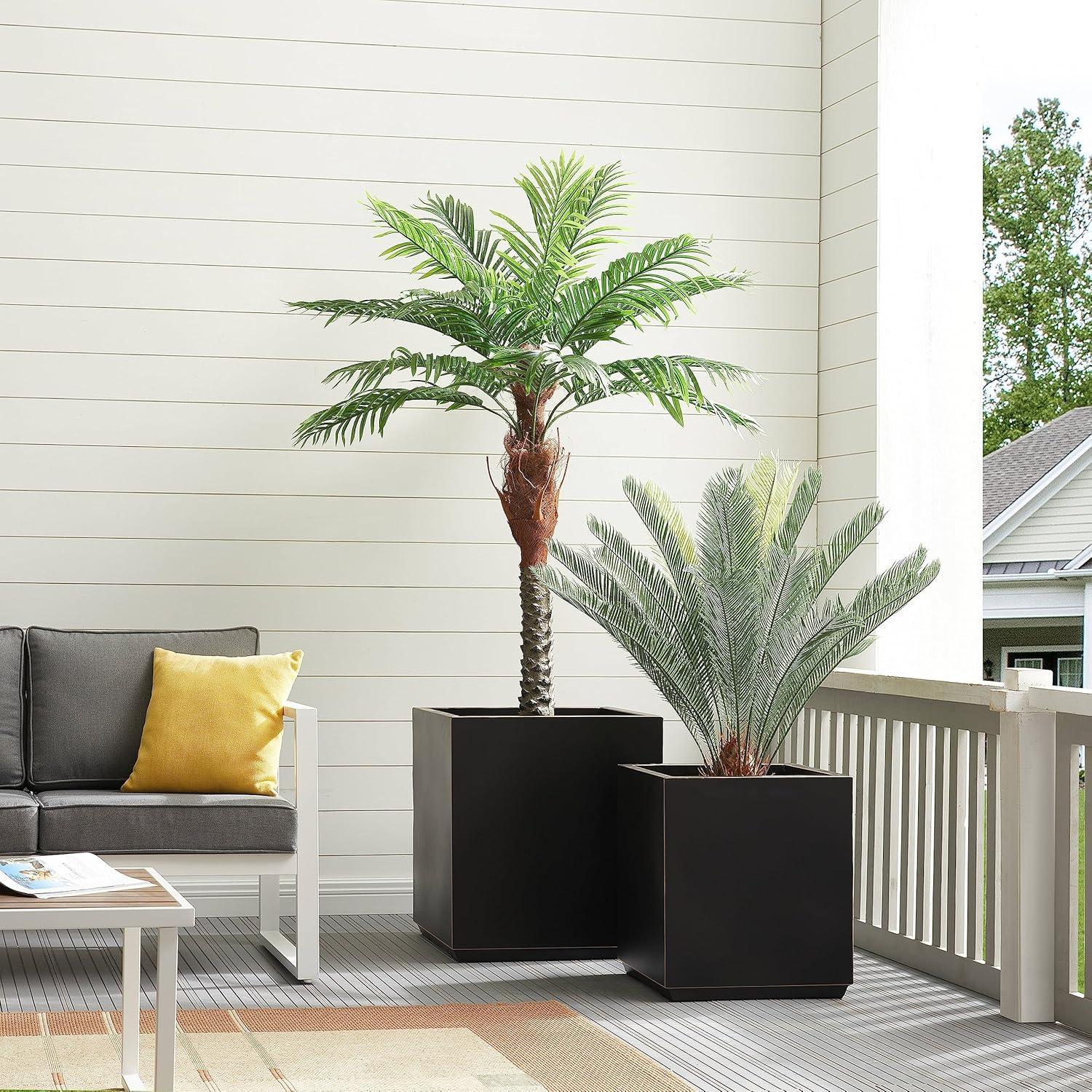 Large Black and Gold Square Metal Planter Box