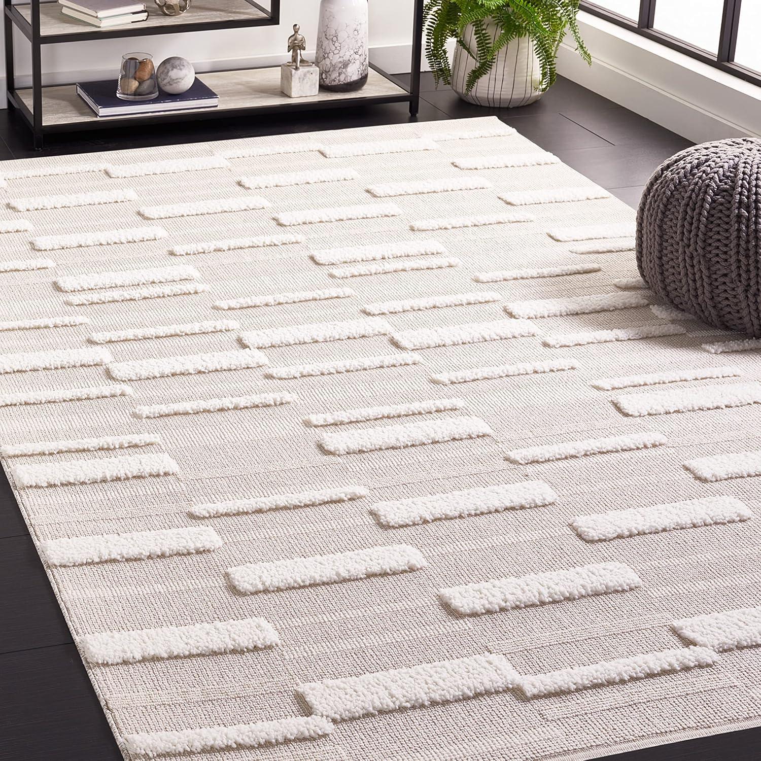 Ivory Geometric Soft Synthetic 4' x 6' Area Rug