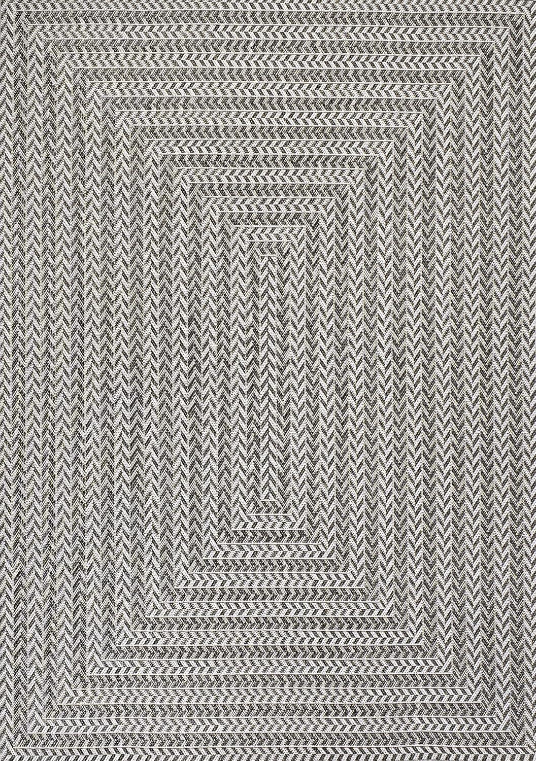 5' x 8' Chevron Modern Concentric Squares Indoor/Outdoor Area Rug, Black/Light Gray - JONATHAN Y