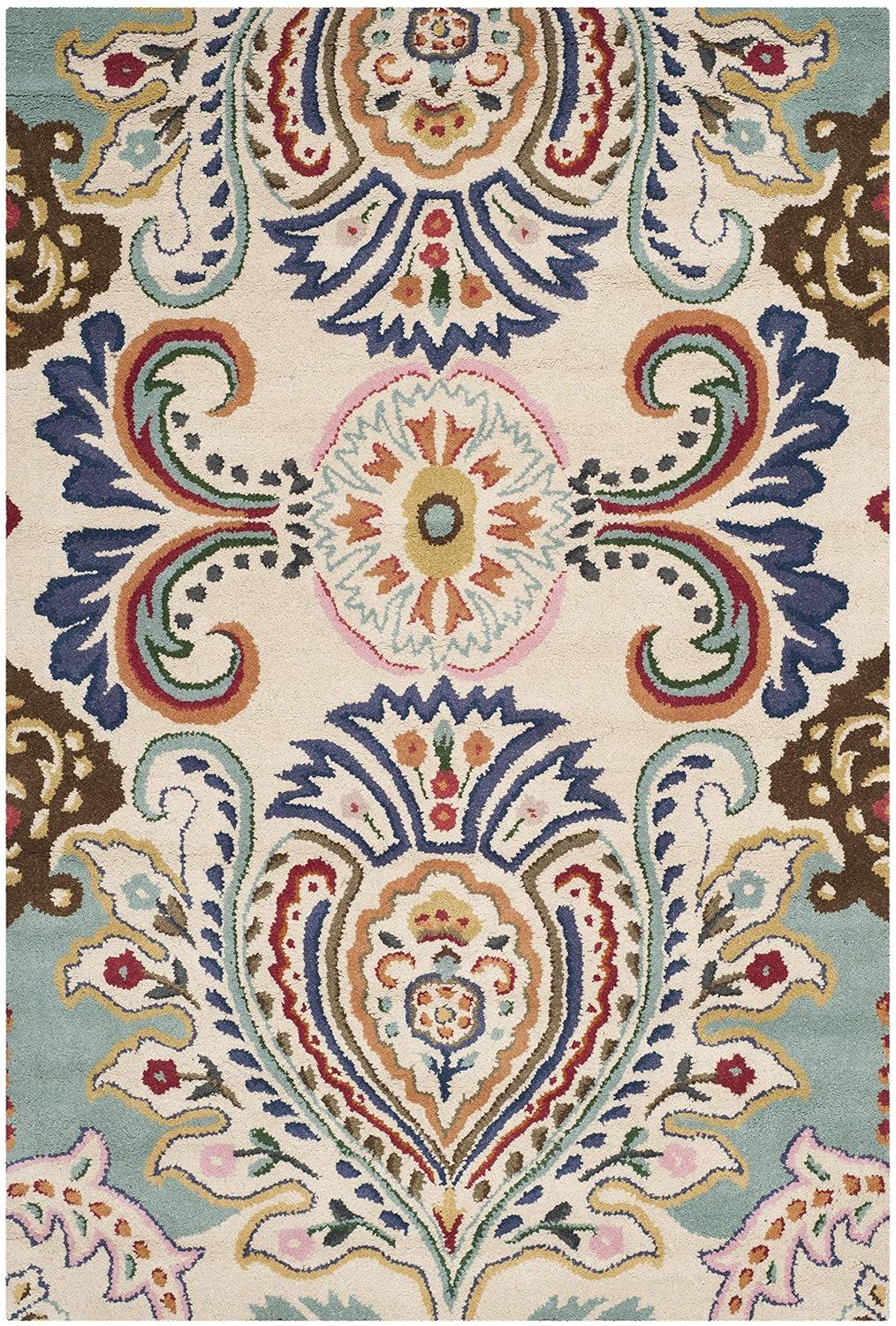 Bella BEL118 Hand Tufted Area Rug - Ivory/Teal - 4'x6' - Safavieh.