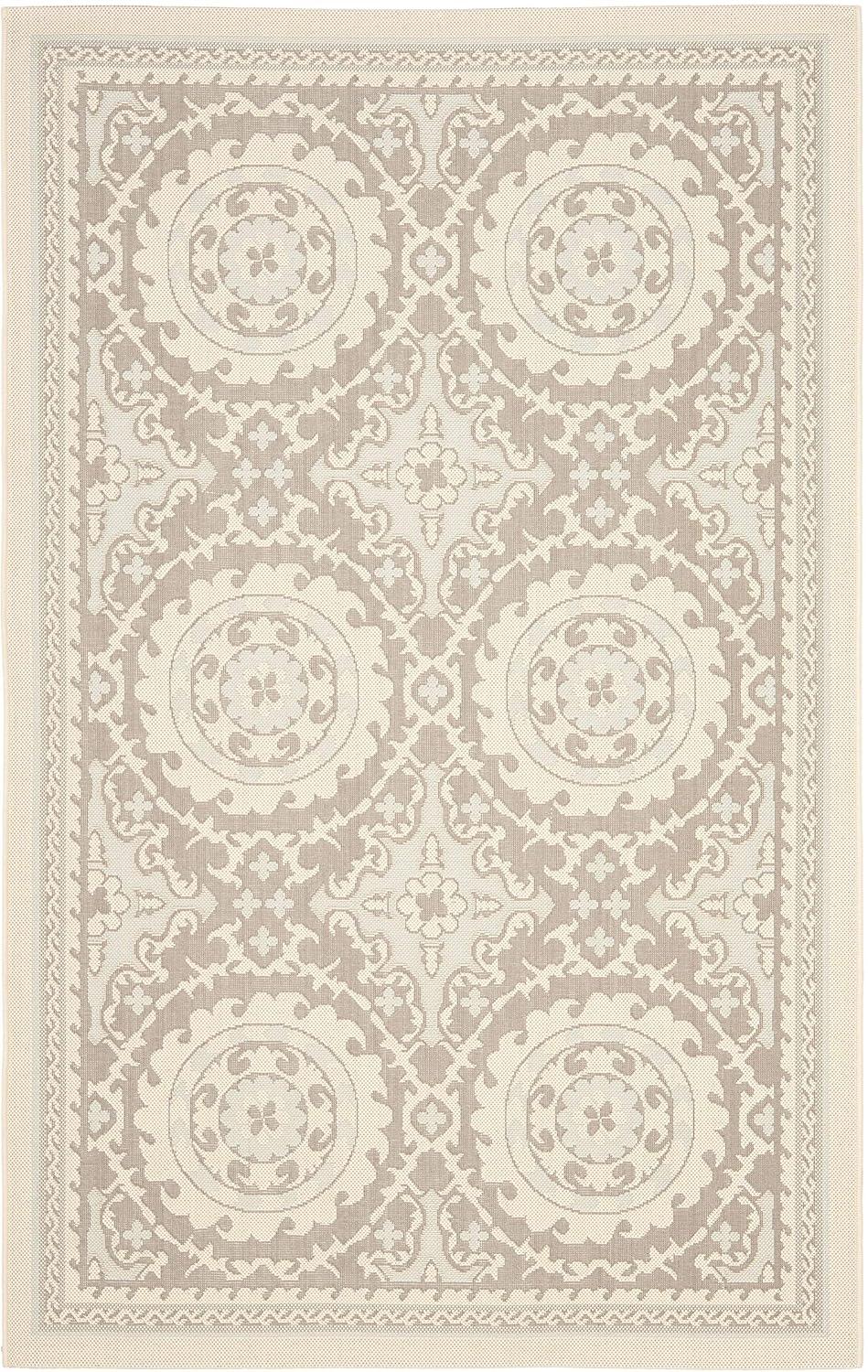 Courtyard CY7059 Power Loomed Indoor/Outdoor Area Rug - Beige/Dark Beig - 4'x5'7" - Safavieh.