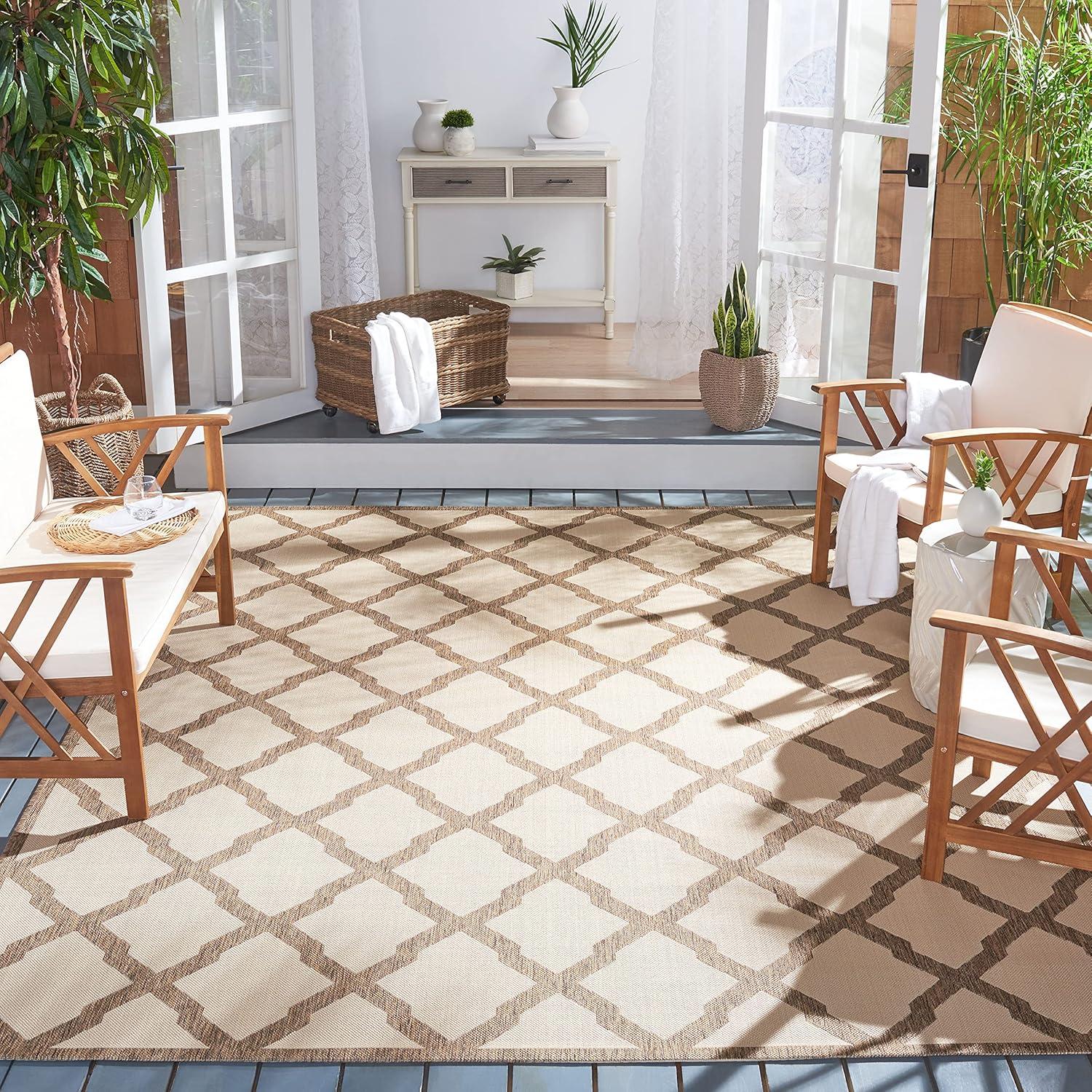 Beach House BHS122 Power Loomed Indoor/Outdoor Area Rug - Cream/Beige - 9'x12' - Safavieh