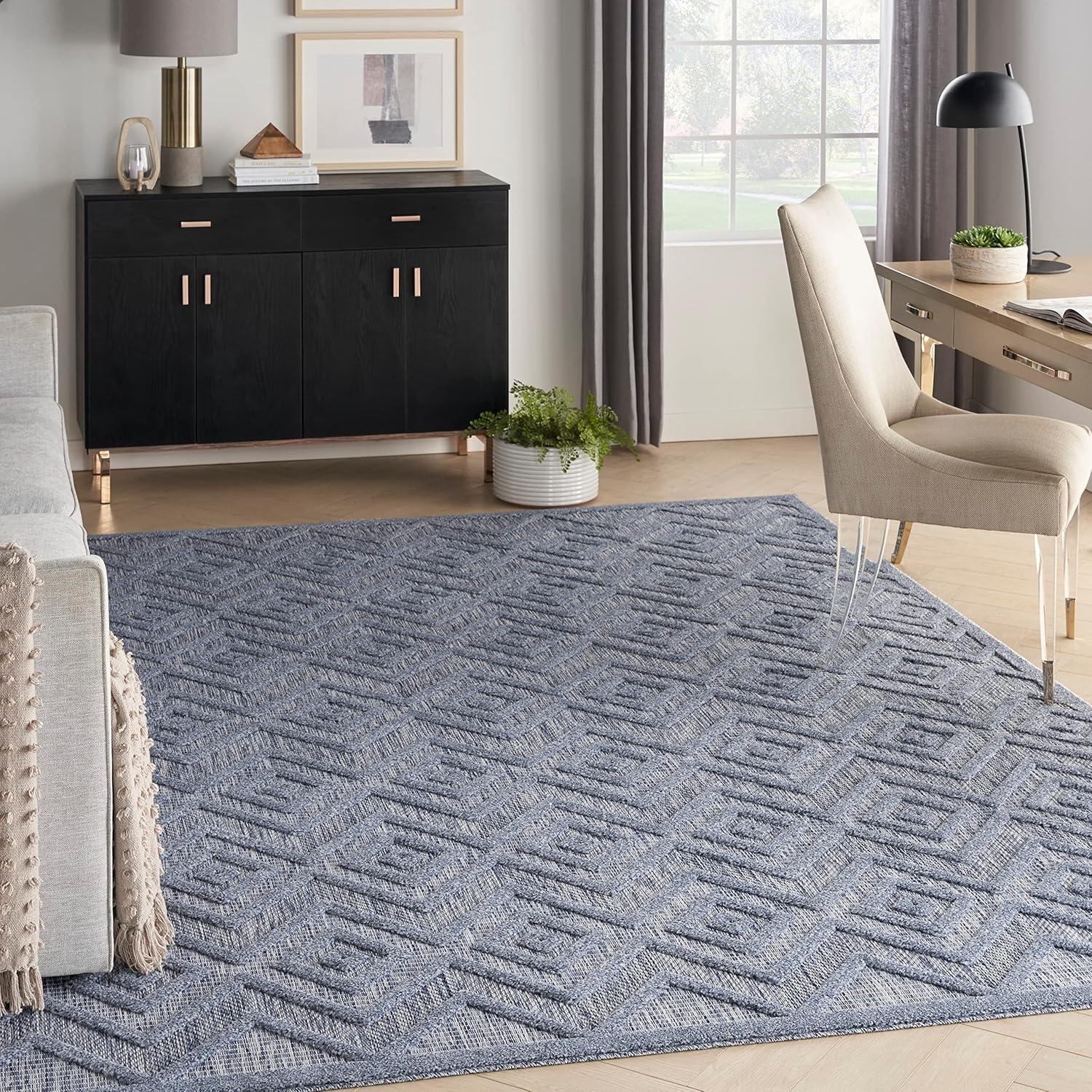 Denim Blue Diamond Flat Woven Synthetic 7' x 10' Rug