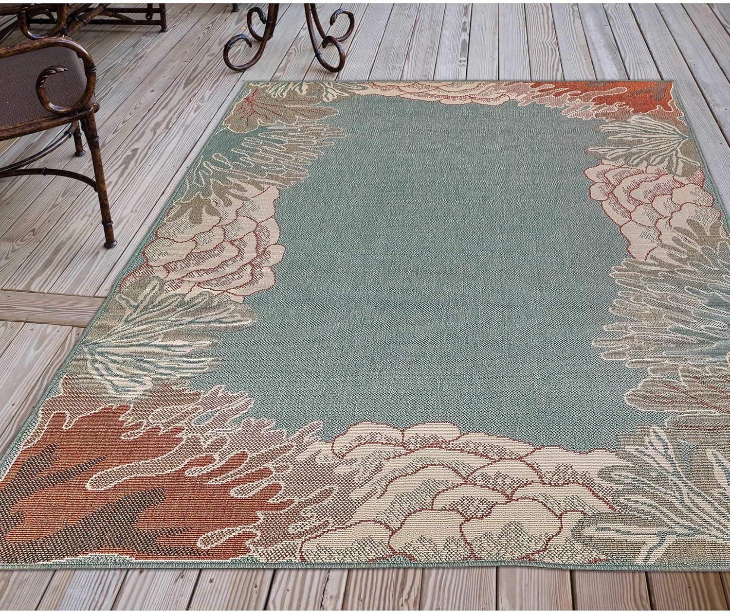 Coastal Breeze Blue Coral Reef Indoor/Outdoor Rug