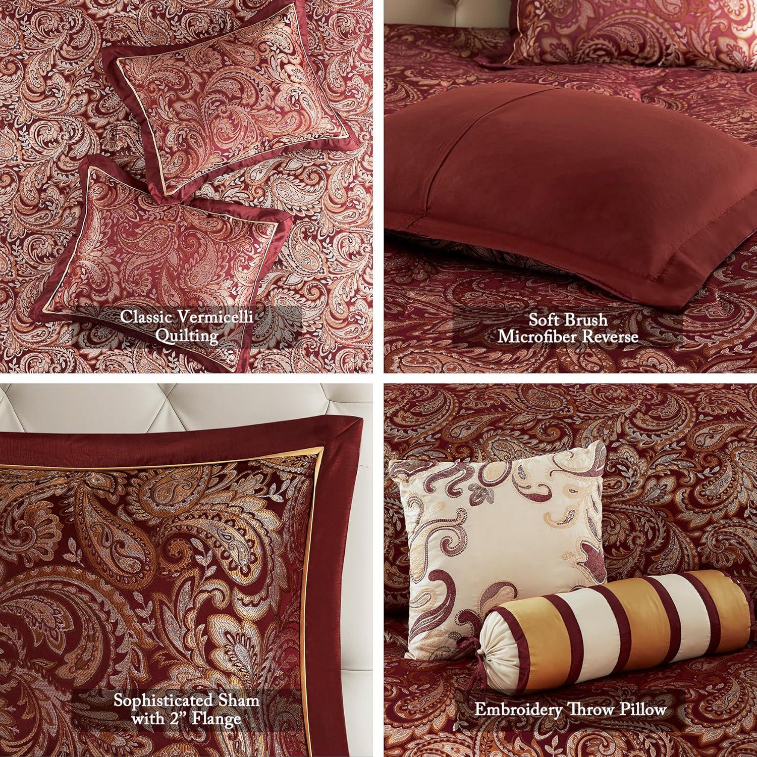 Madison Park 5pc King Whitman Reversible Jacquard Bedspread Set Burgundy: Embroidered, Traditional Style