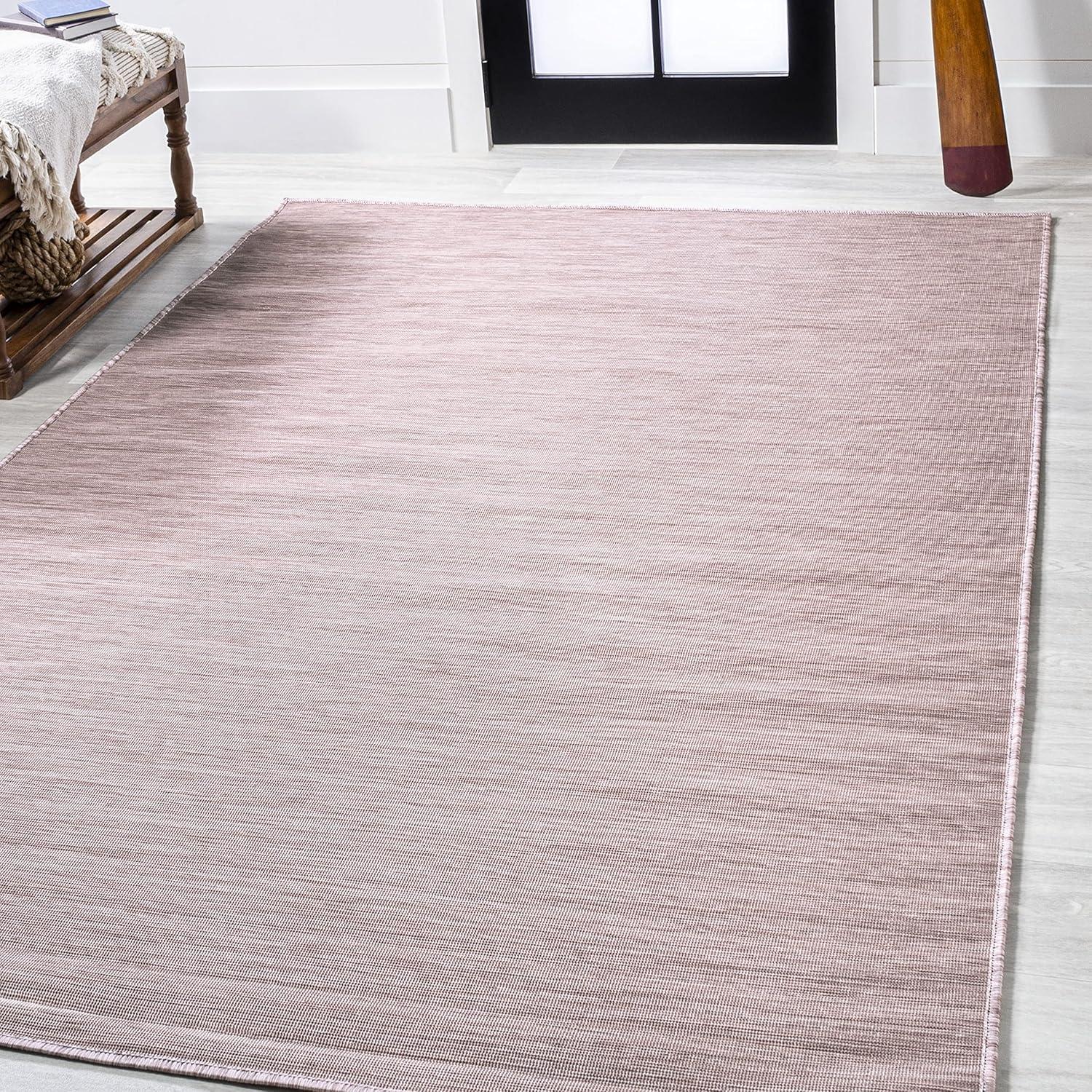9'x12' Ethan Modern Flatweave Solid  Area Rug, Pink - JONATHAN Y