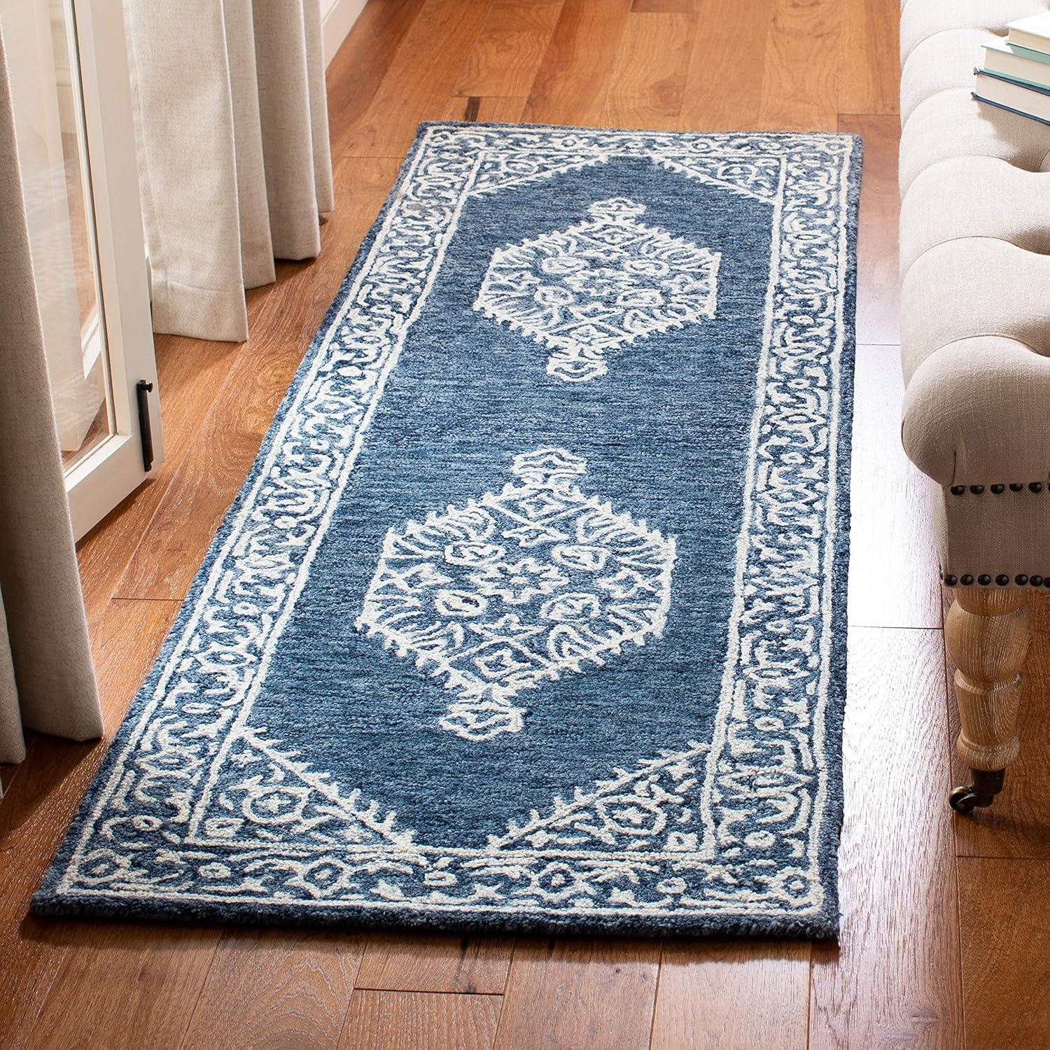 Ophelia & Co. Salerna Micro-Loop Hand Tufted Wool/Cotton Oriental Rug in Ivory/Blue