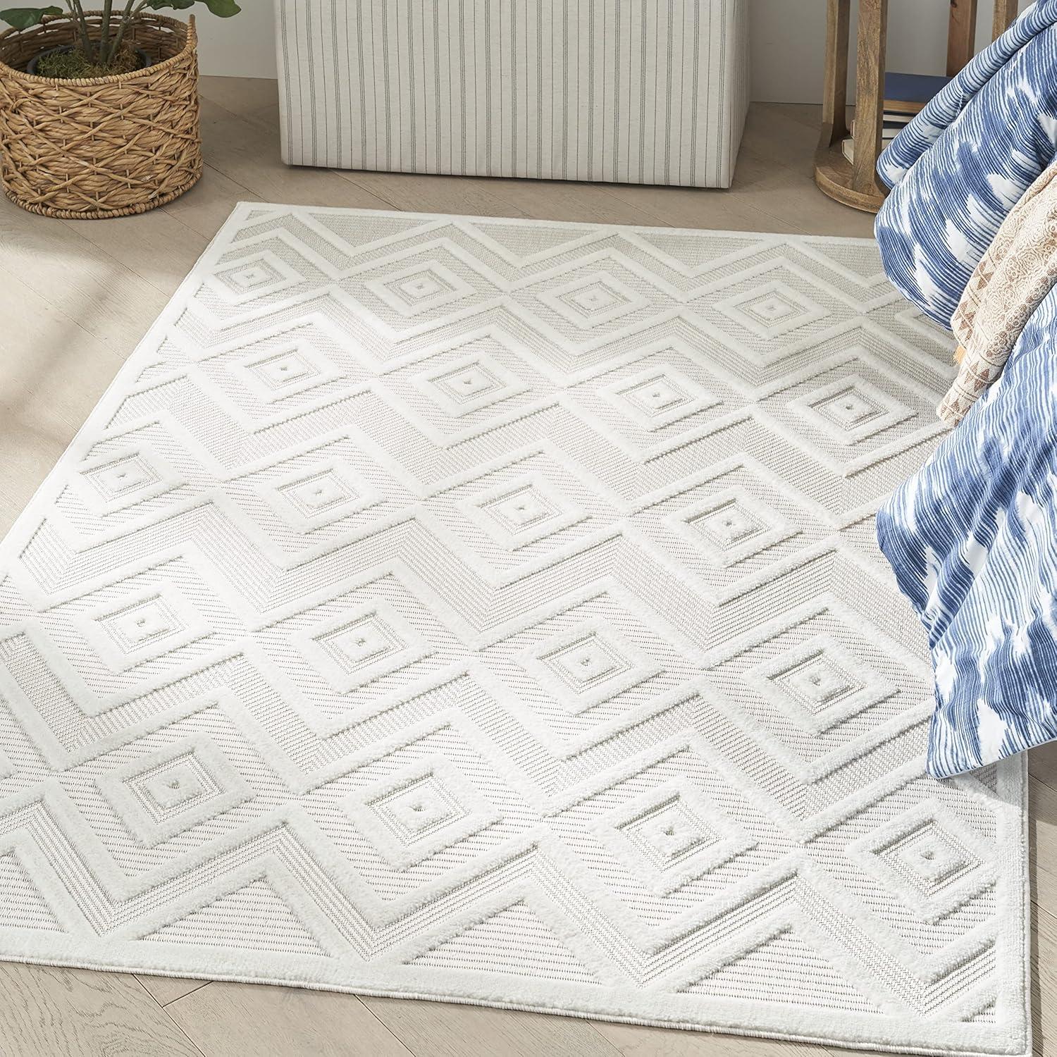 Nourison Versatile Solid Diamond Indoor Outdoor Flatweave Area Rug