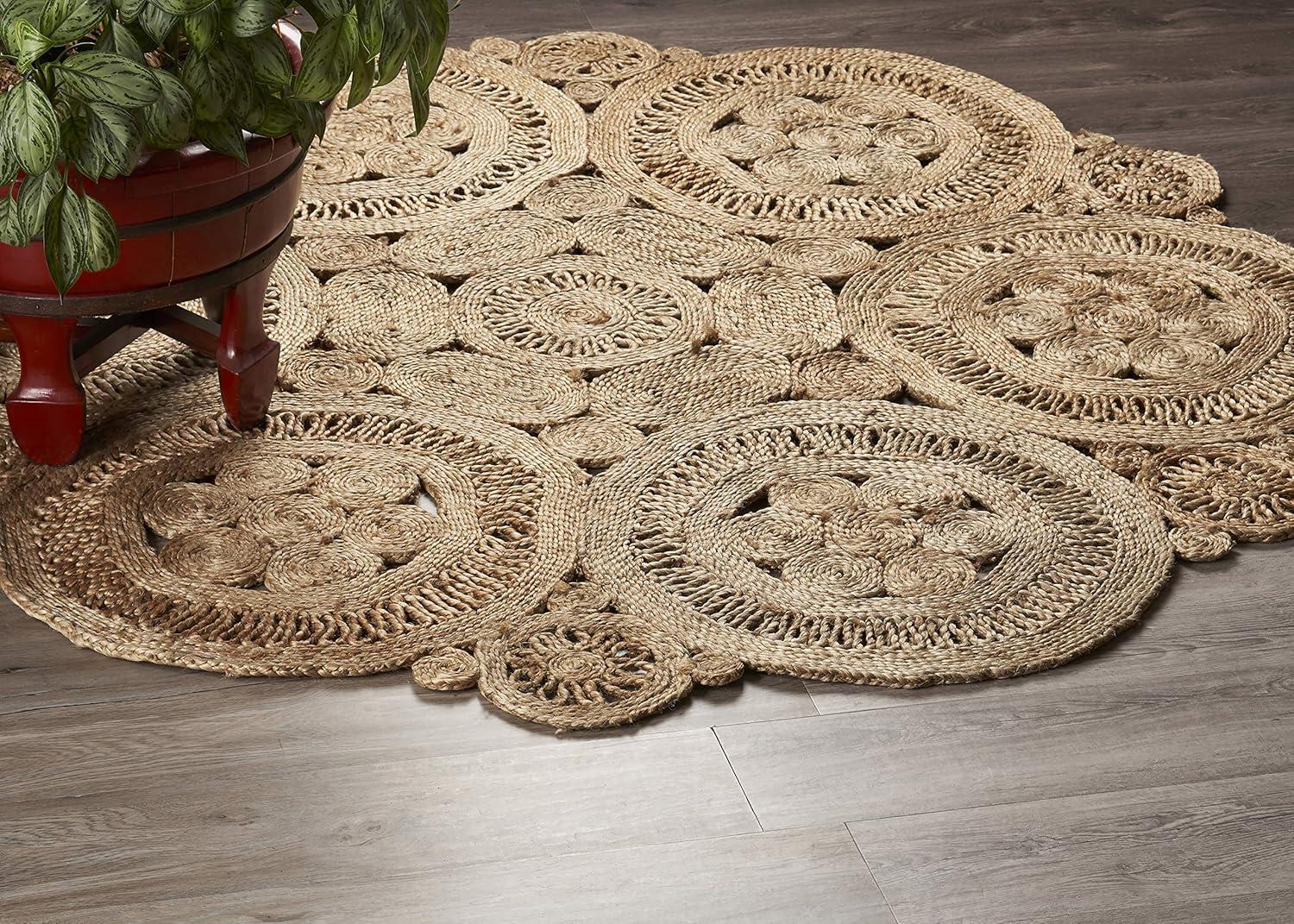 Desert Fields Natural Contemporary Braided Organic Jute Indoor Round Area Rug