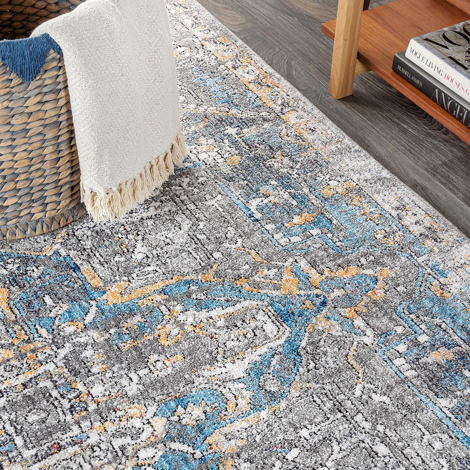 4'x6' Izmir Vintage Medallion Area Rug, Gray/Mustard/Turquoise - JONATHAN Y