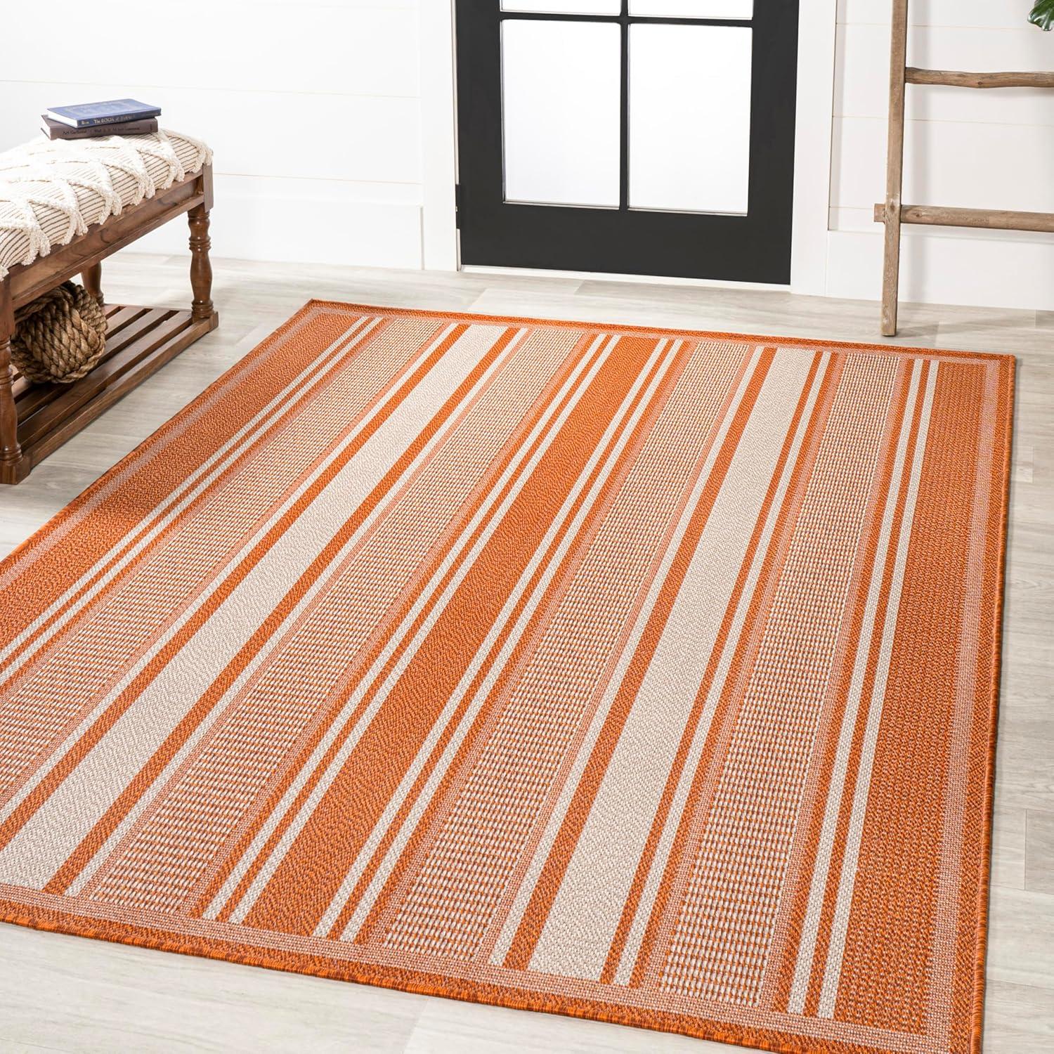 5' x 8' Haynes Modern Double Stripe Indoor/Outdoor Area Rug, Orange/Cream - JONATHAN Y