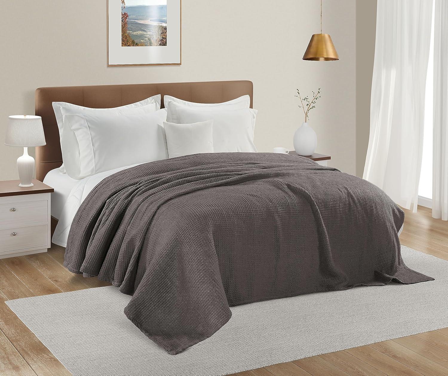 Dark Gray Cotton Waffle Weave Queen Blanket