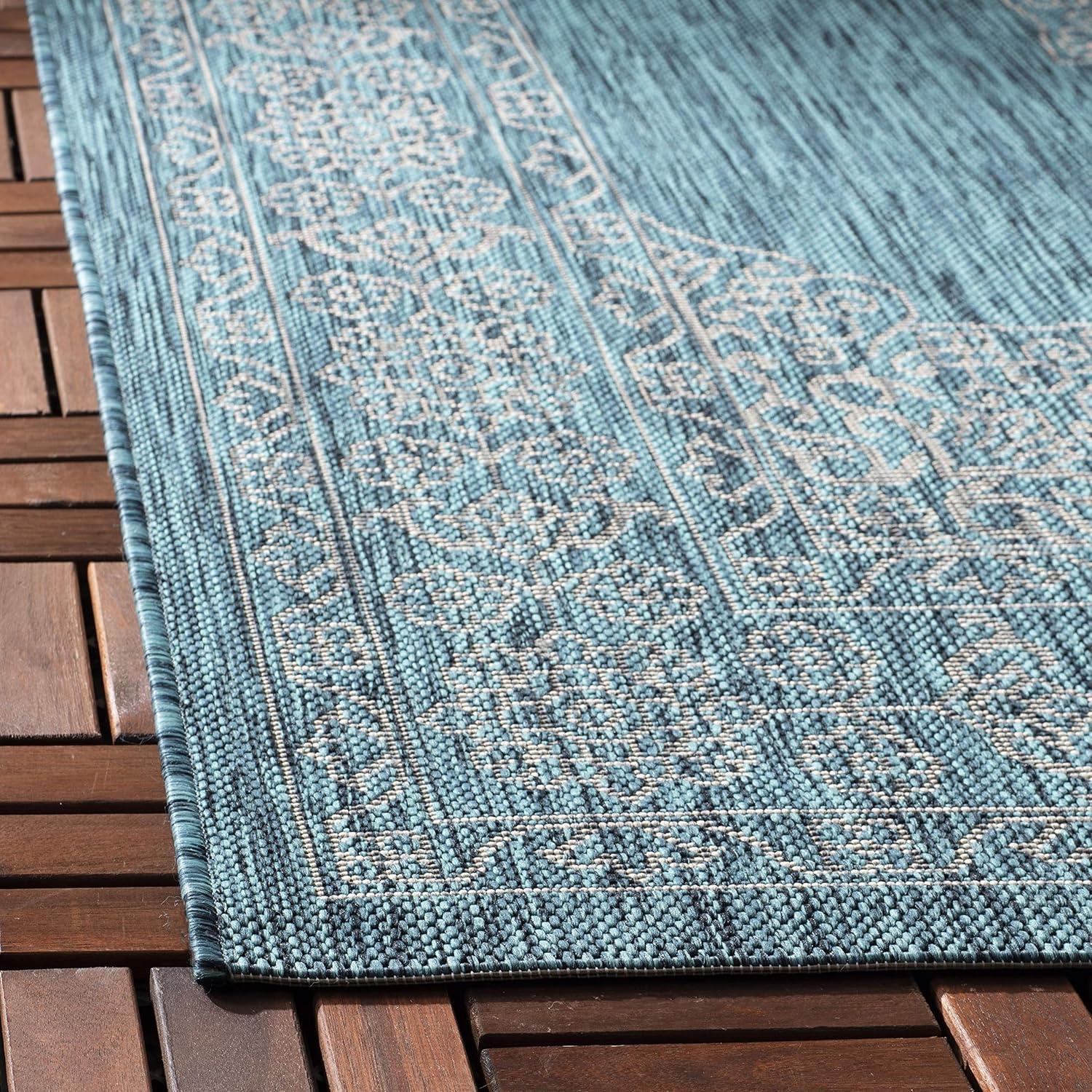 Courtyard CY8232 Power Loomed Indoor/Outdoor Area Rug - Teal/Ivory - 5'3"x7'7" - Safavieh.